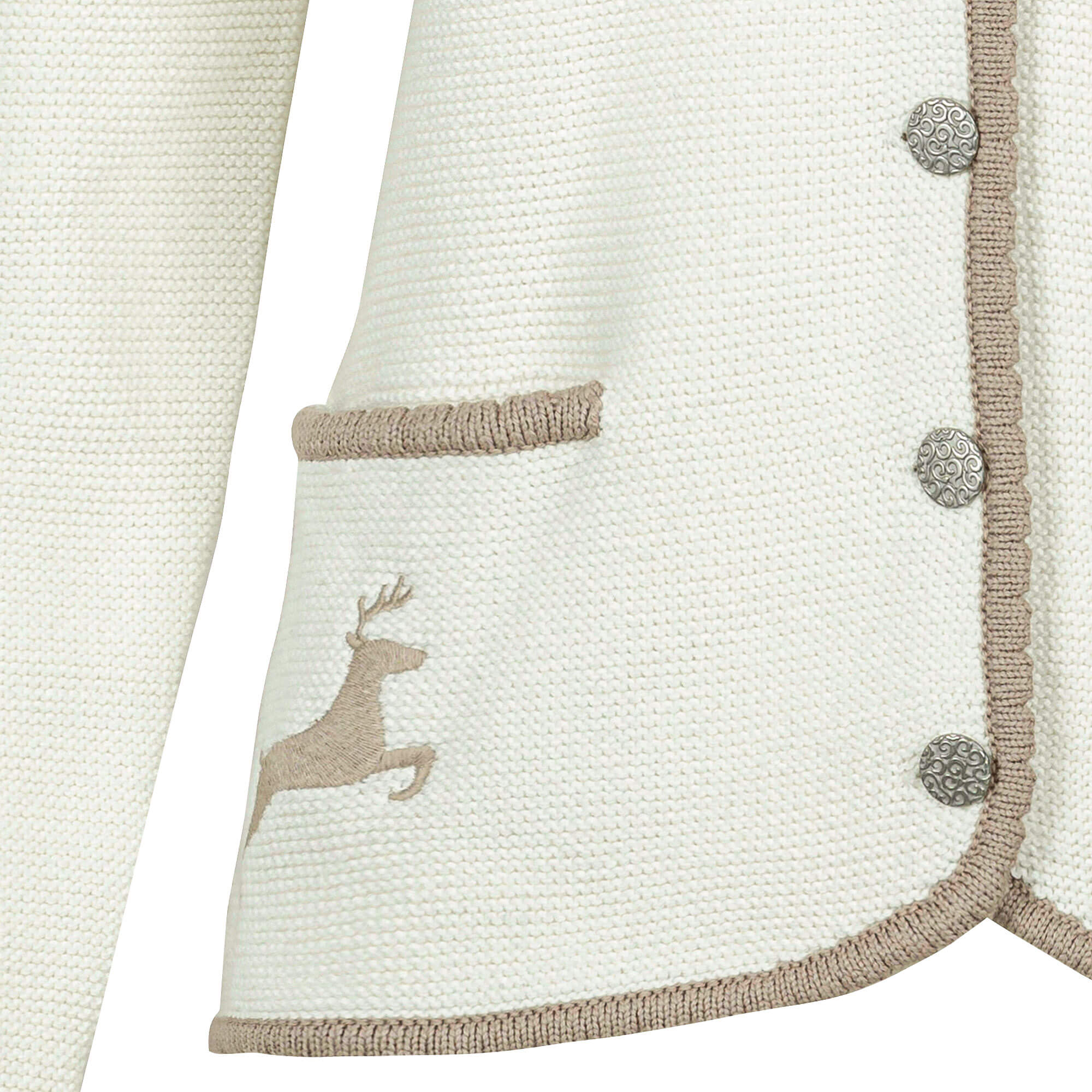 Detailansicht Saum der Damen Strickjacke "Hirsch" in der Farbe Creme