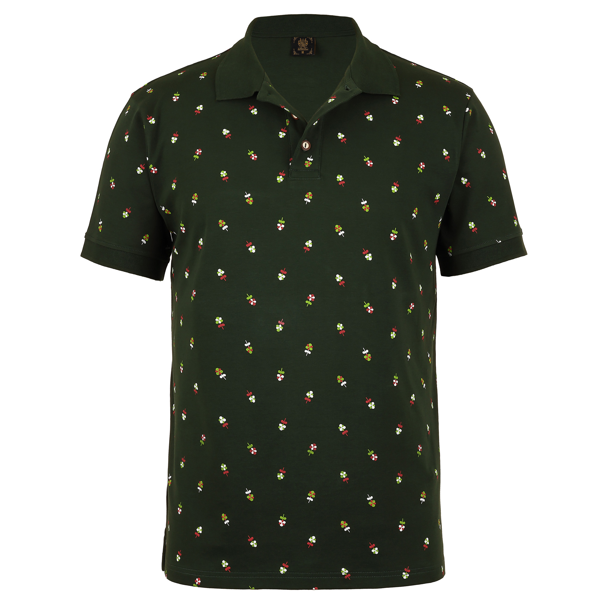 Vorderansicht des Herren Blümchen-Druck Polo "Kärnten" in der Farbe Grün