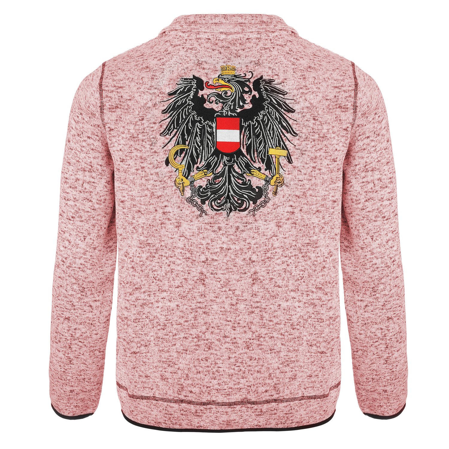 Hinteransicht der Kinder Strickfleecejacke "Österreich", in der Farbe Rosa