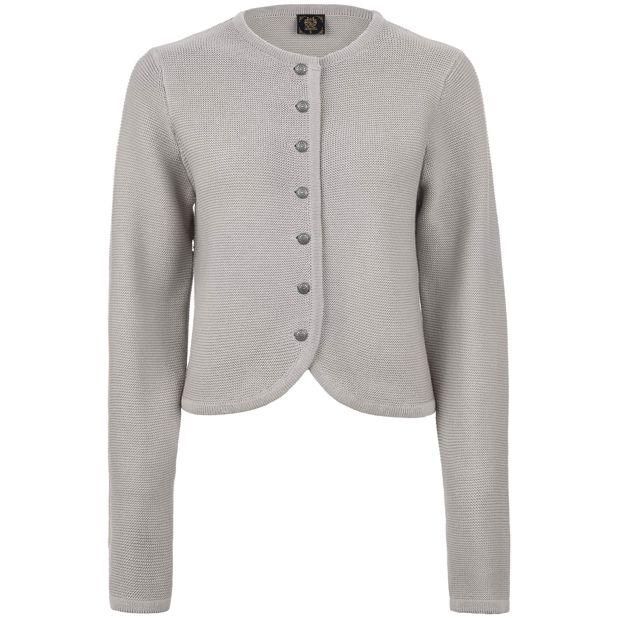 Vorderansicht der Damen Strickjacke "Achensee", in der Farbe Hellgrau