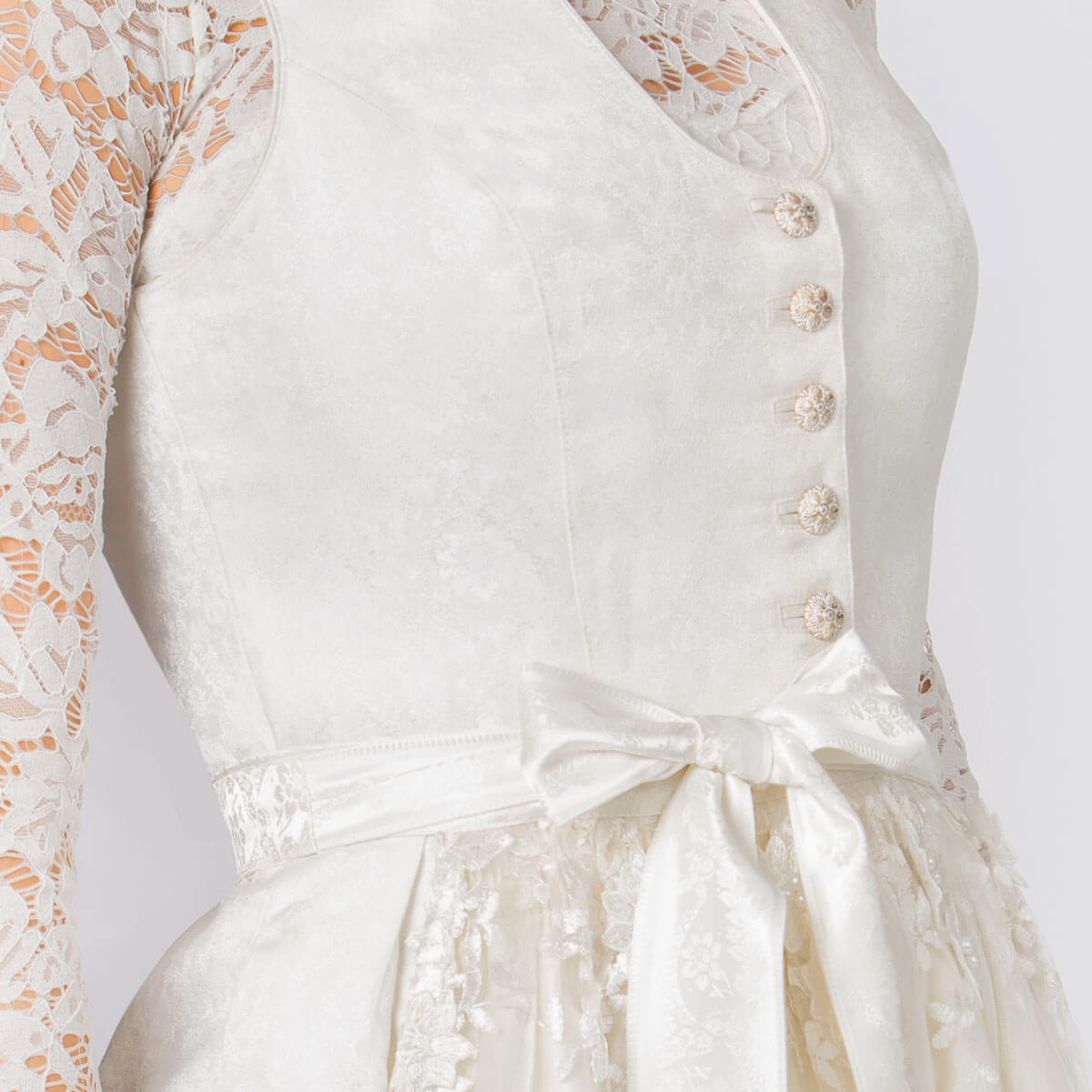 Vorderansicht des Damen Festagsdirndls "Danice", in Creme, Detail