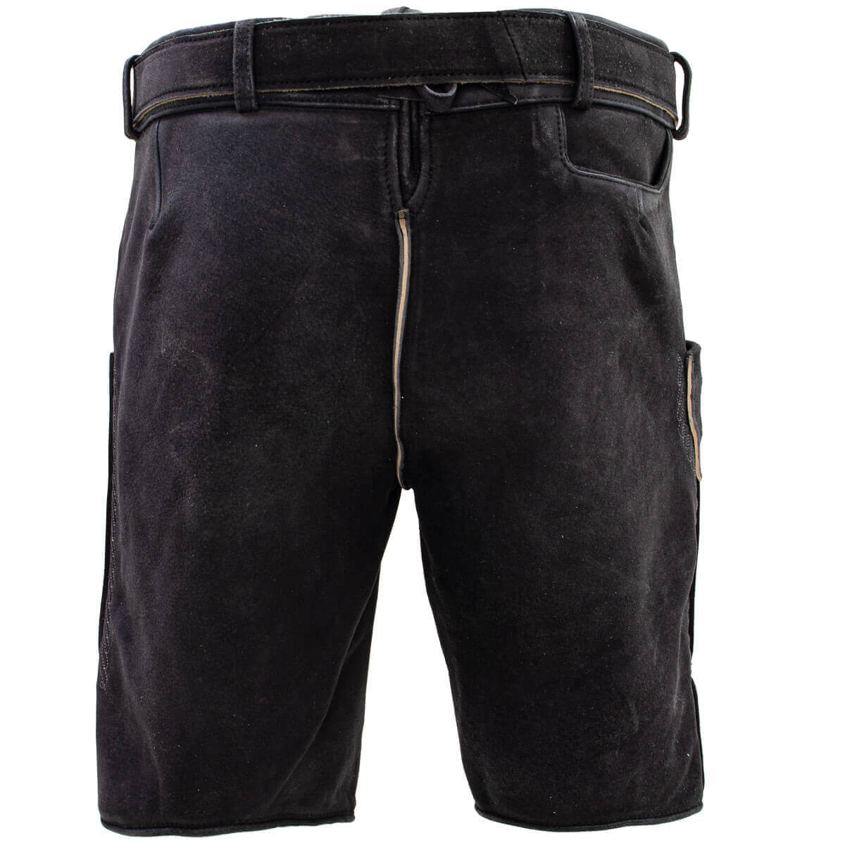 Hinteransicht der Herren Lederhose "Hirschvogel" in der Farbe Schwarz
