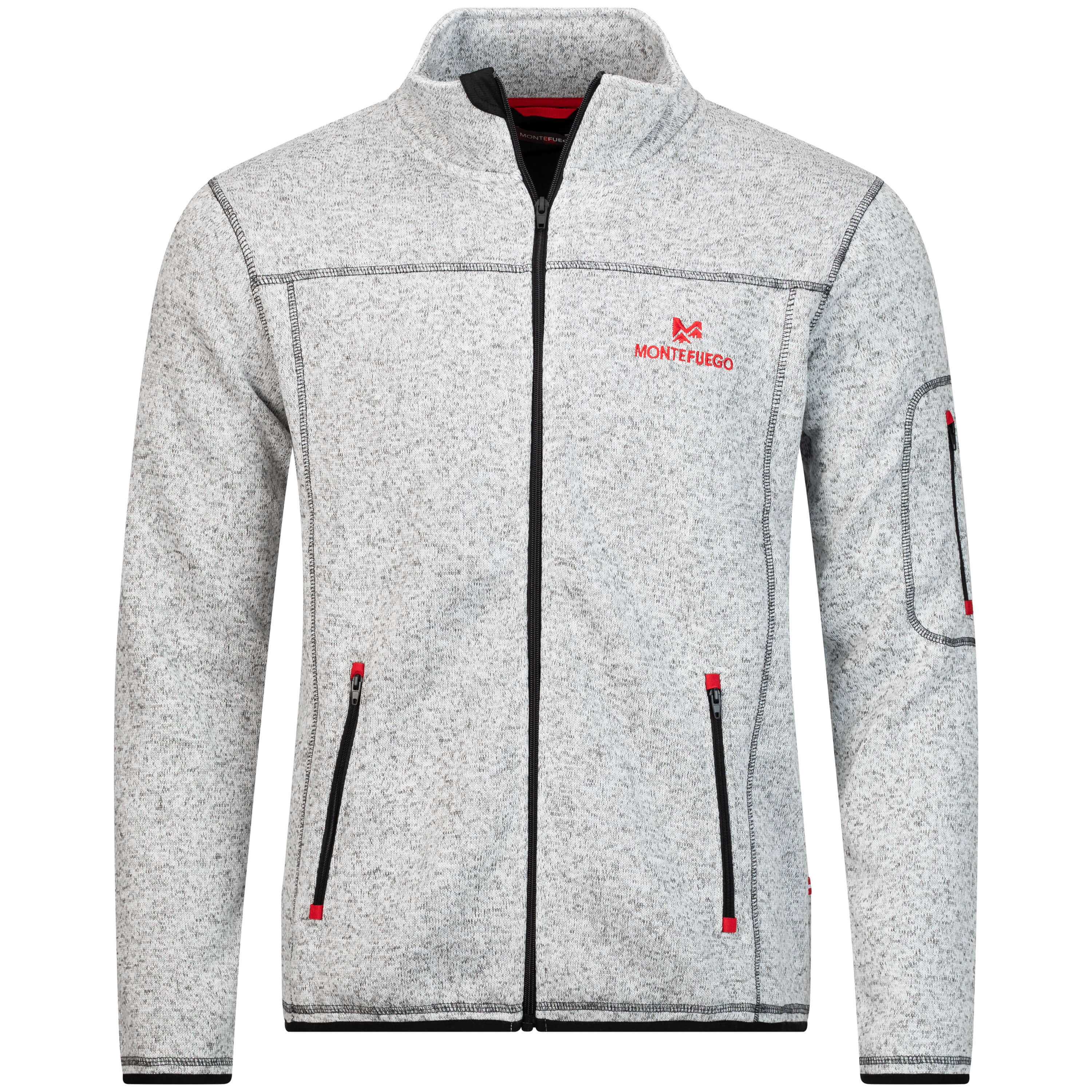 Vorderansicht der Herren Strickfleece Jacke "Rudi", in der Farbe Hellgrau