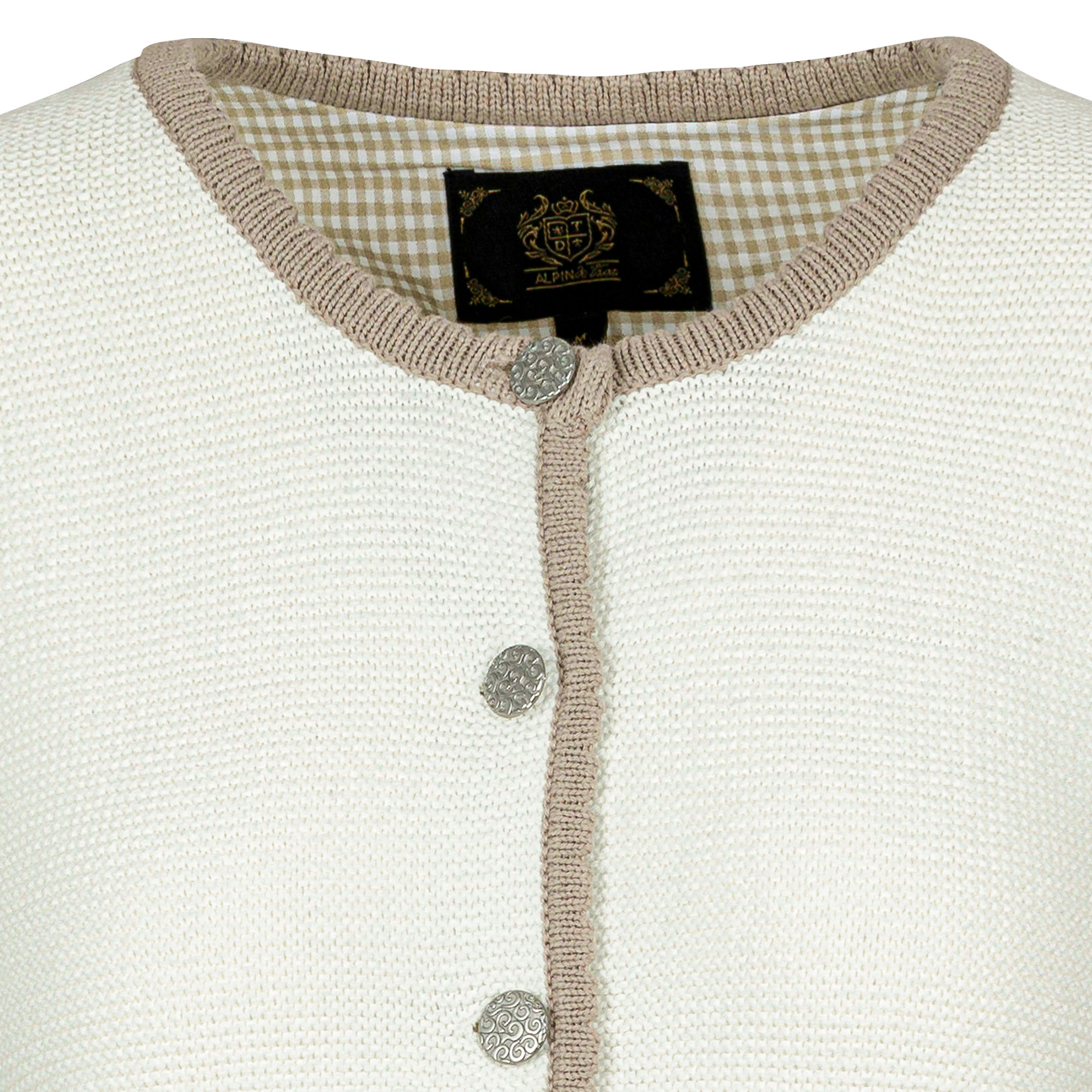 Detailansicht Kragen der Damen Strickjacke "Hirsch" in der Farbe Creme