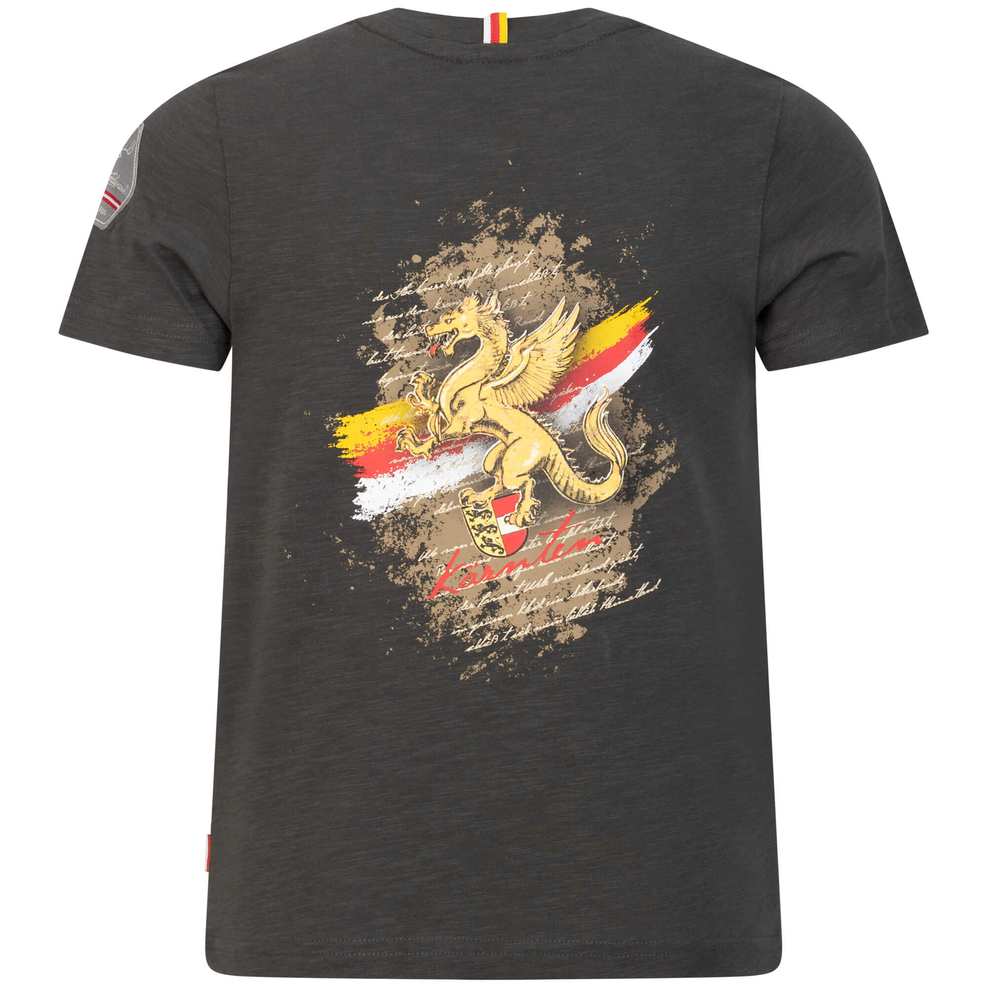 Rückansicht des Kinder T-Shirt "Kärnten", in der Farbe Grau, mit großem Aufdruck
