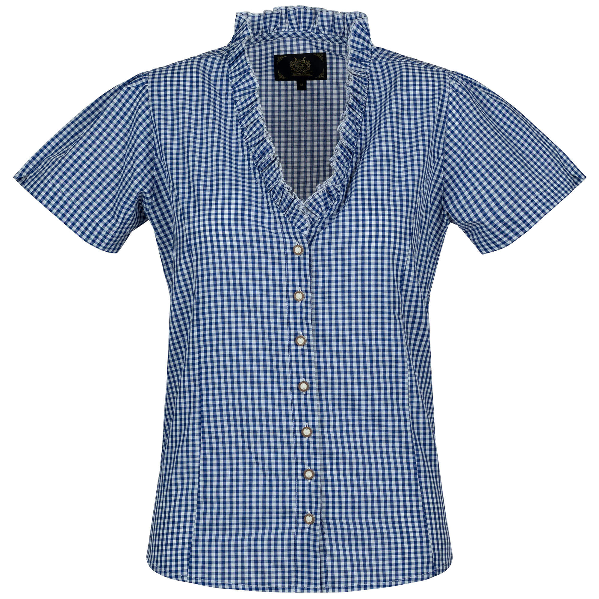 Vorderansicht der Damen Bluse "Chiemgau", in der Farbe Blau