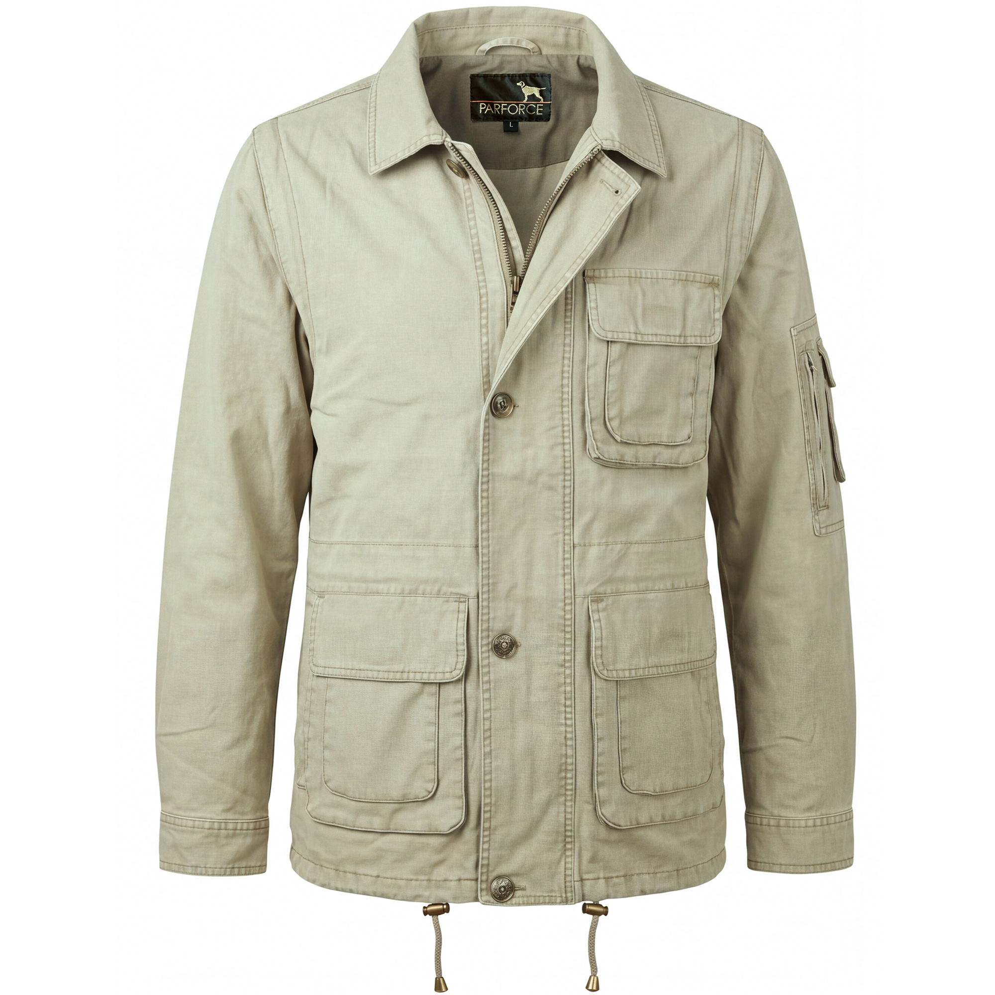 Vorderansicht der Herren Jagdjacke "Safari" Zip-Off in der Farbe Khaki