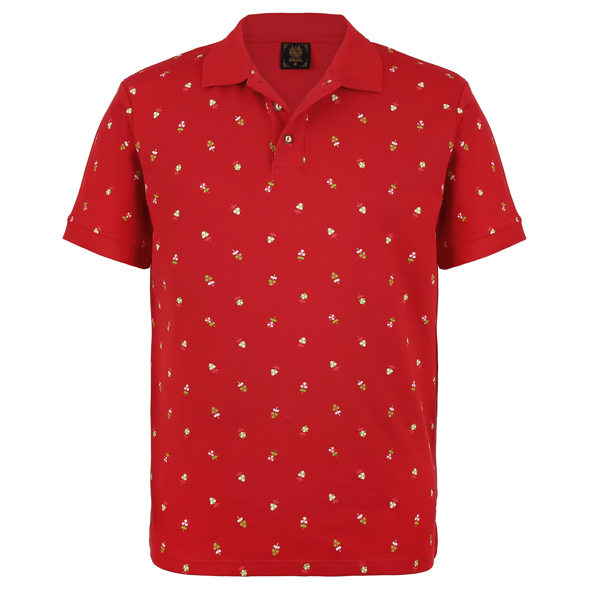 Vorderansicht des Herren Blümchen-Druck Polo "Kärnten" in Rot