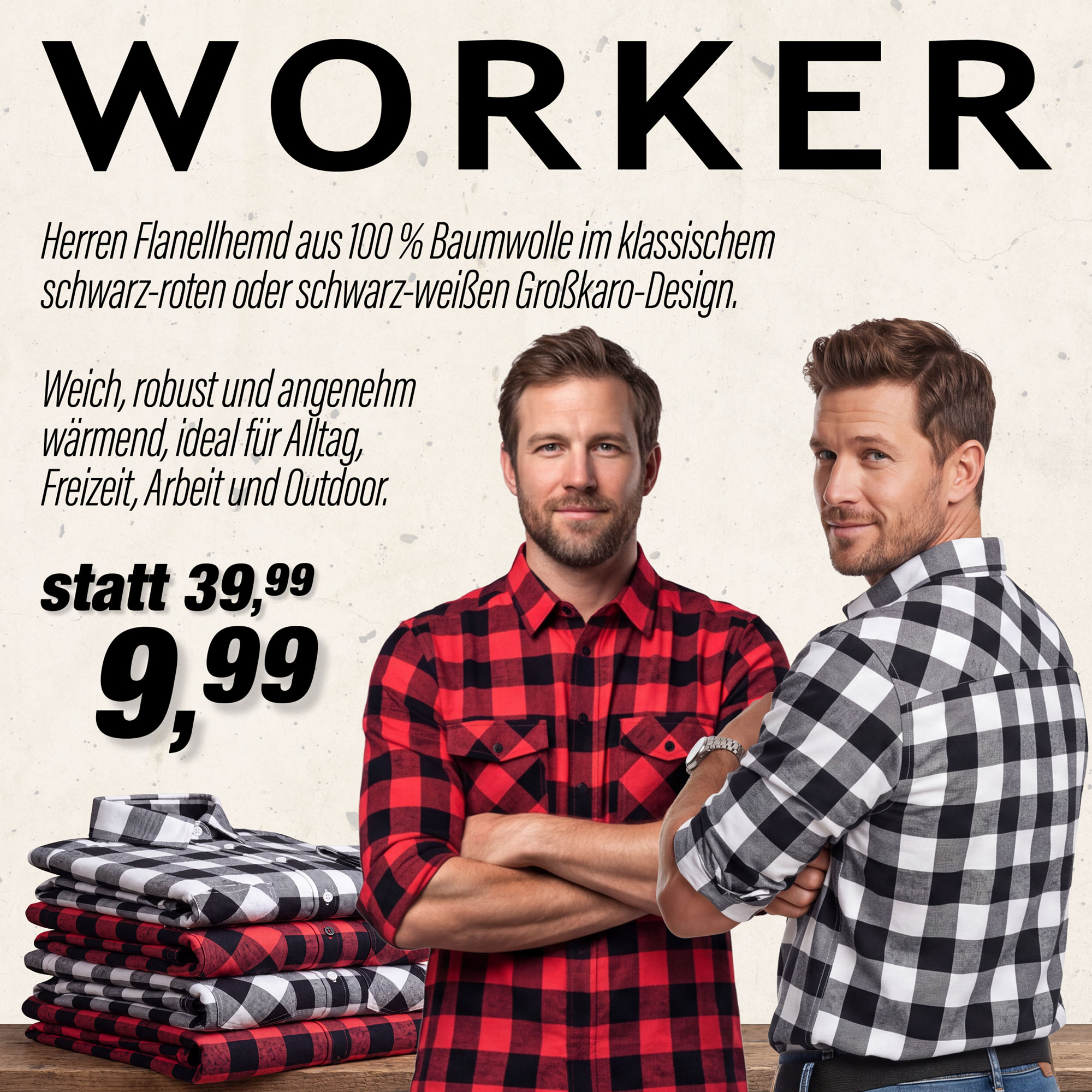 Zwei Herren in Karo gemusterten Arbeitshemden "Worker"