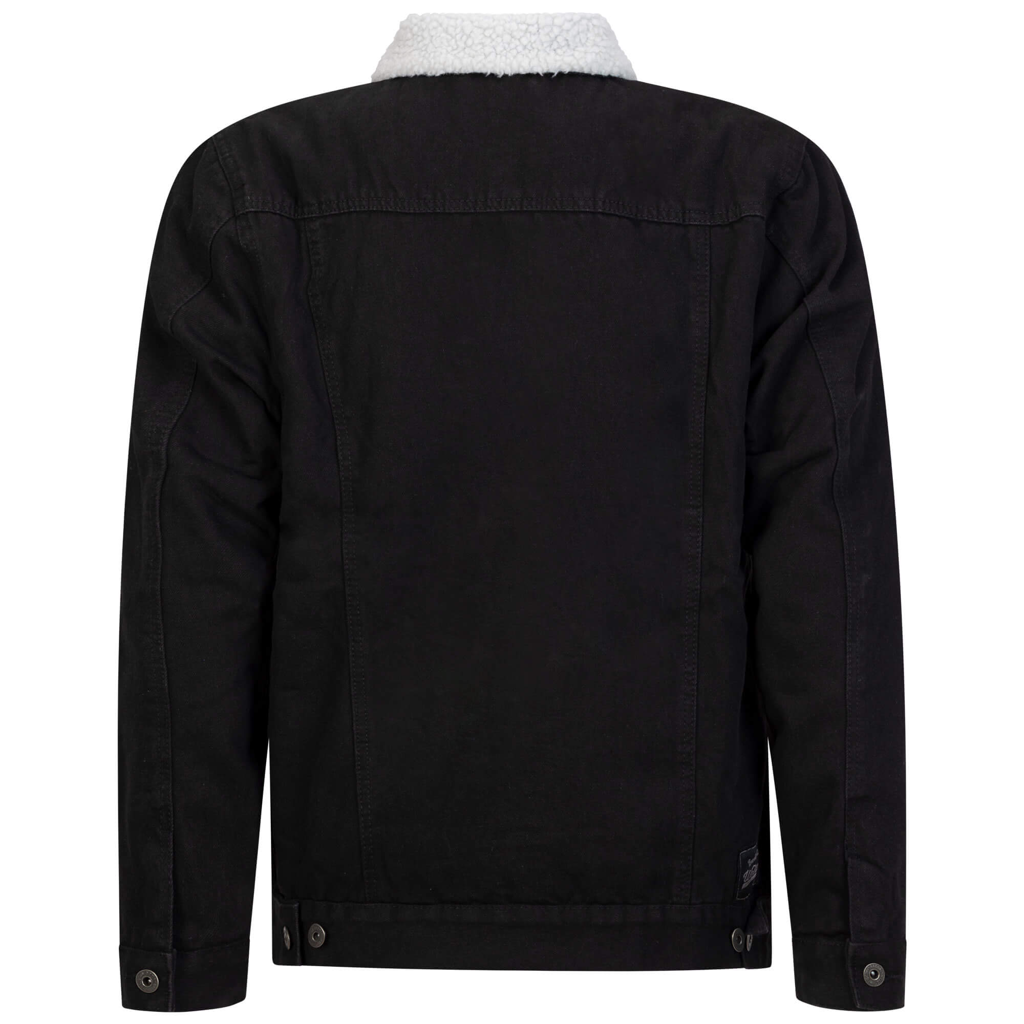 Rückansicht der Herren Jacke in Jeans-Optik mit Teddy Innenfutter, Rinse washed, in der Farbe Schwarz 