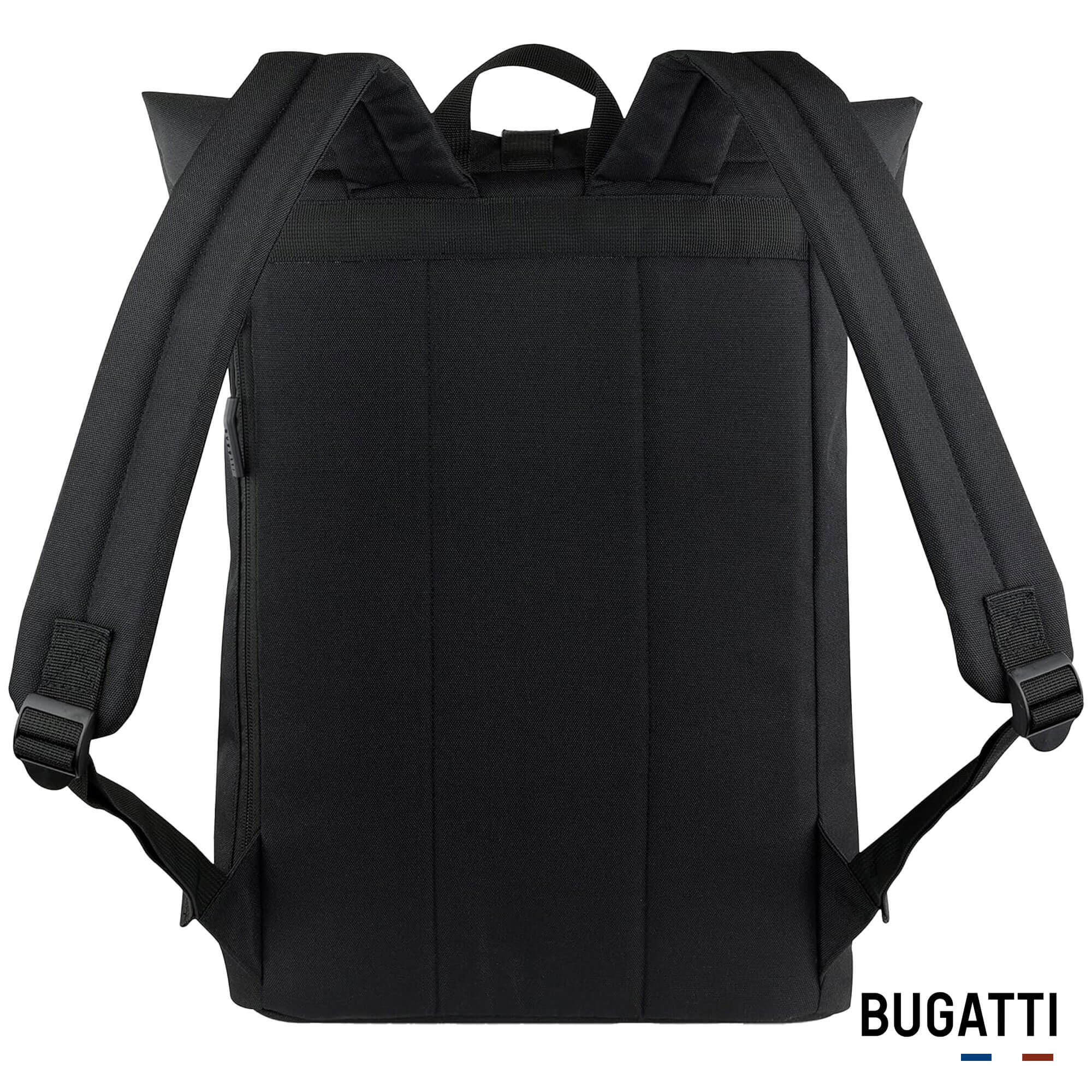 Rückansicht des Bugatti Rollrucksack, in der Farbe Schwarz