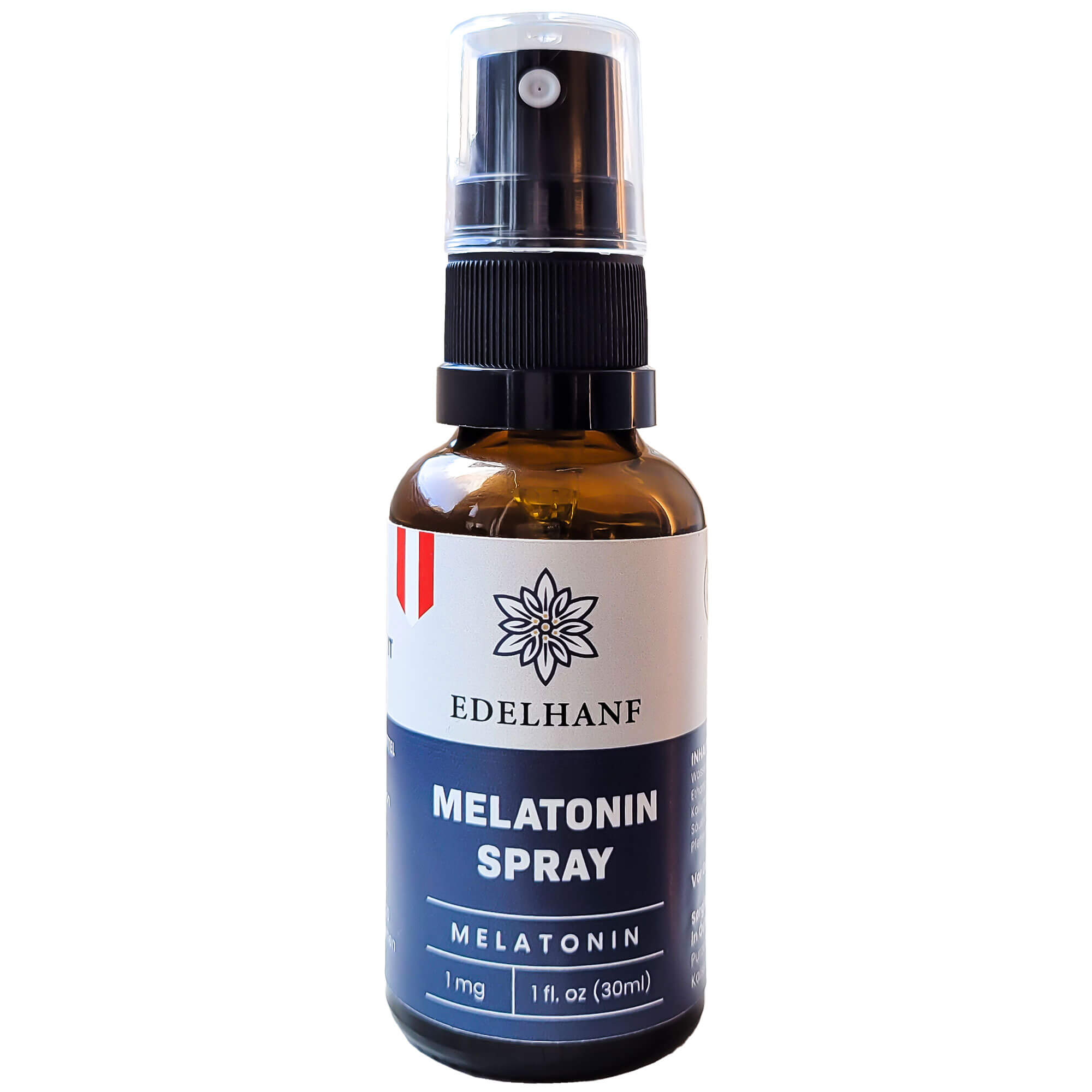 Vorderansicht des Edelhanfs Melatonin Einschlafspray in 30ml