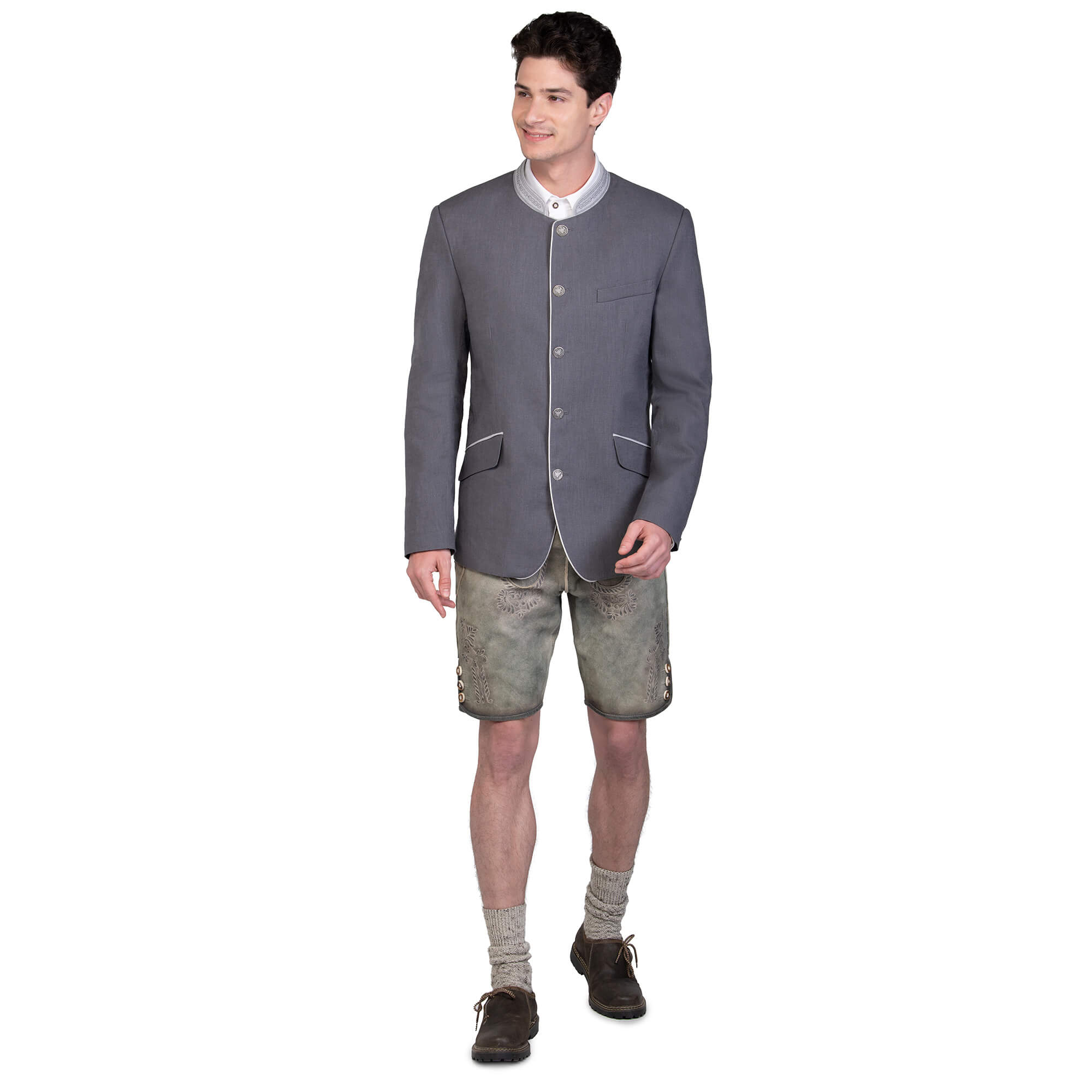 Vorderansicht des Herren Sakko "Bryan" in der Farbe Anthrazit auf einem Model getragen