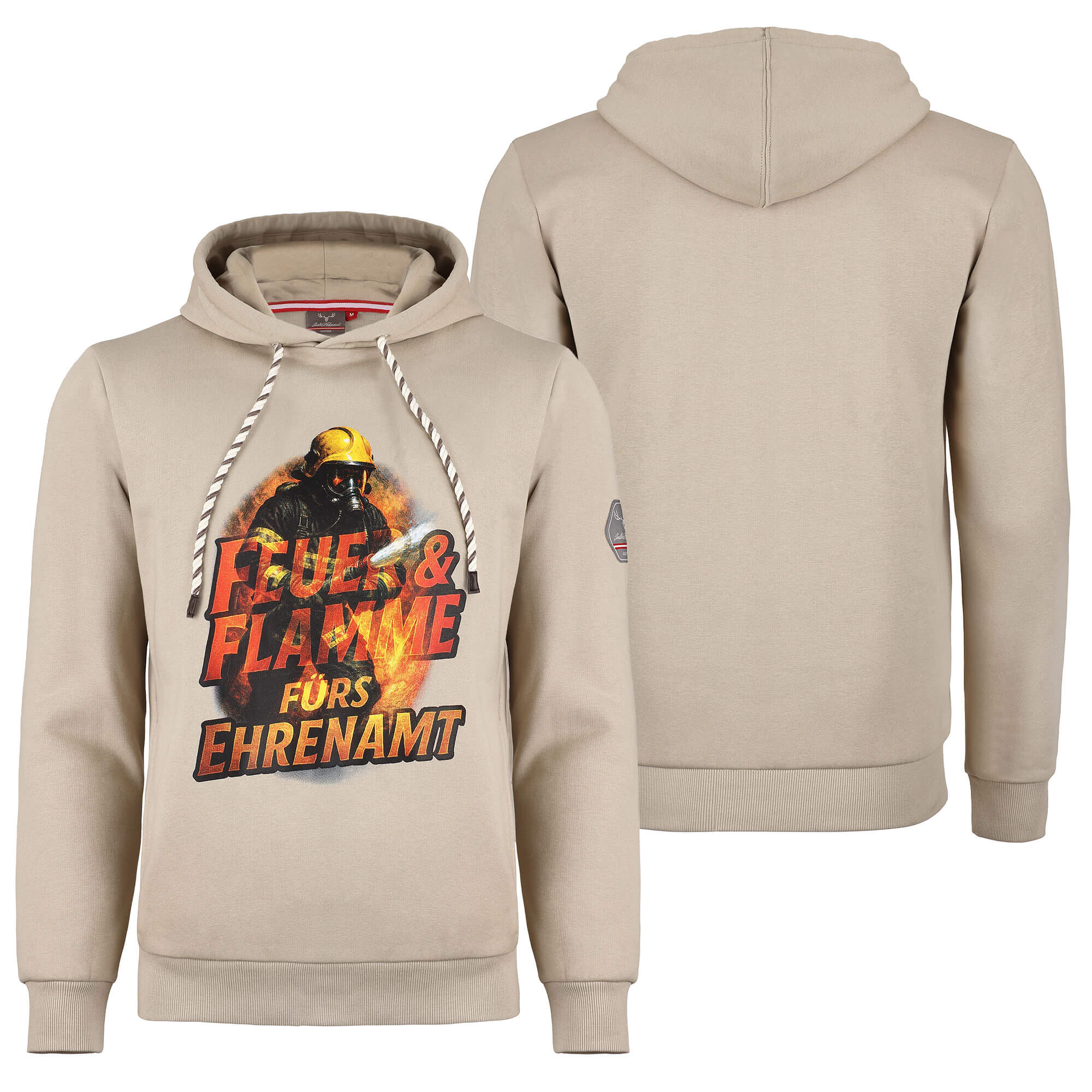 Herren Hoodie Feuerwehr "Feuer & Flamme fürs Ehrenamt", Beige