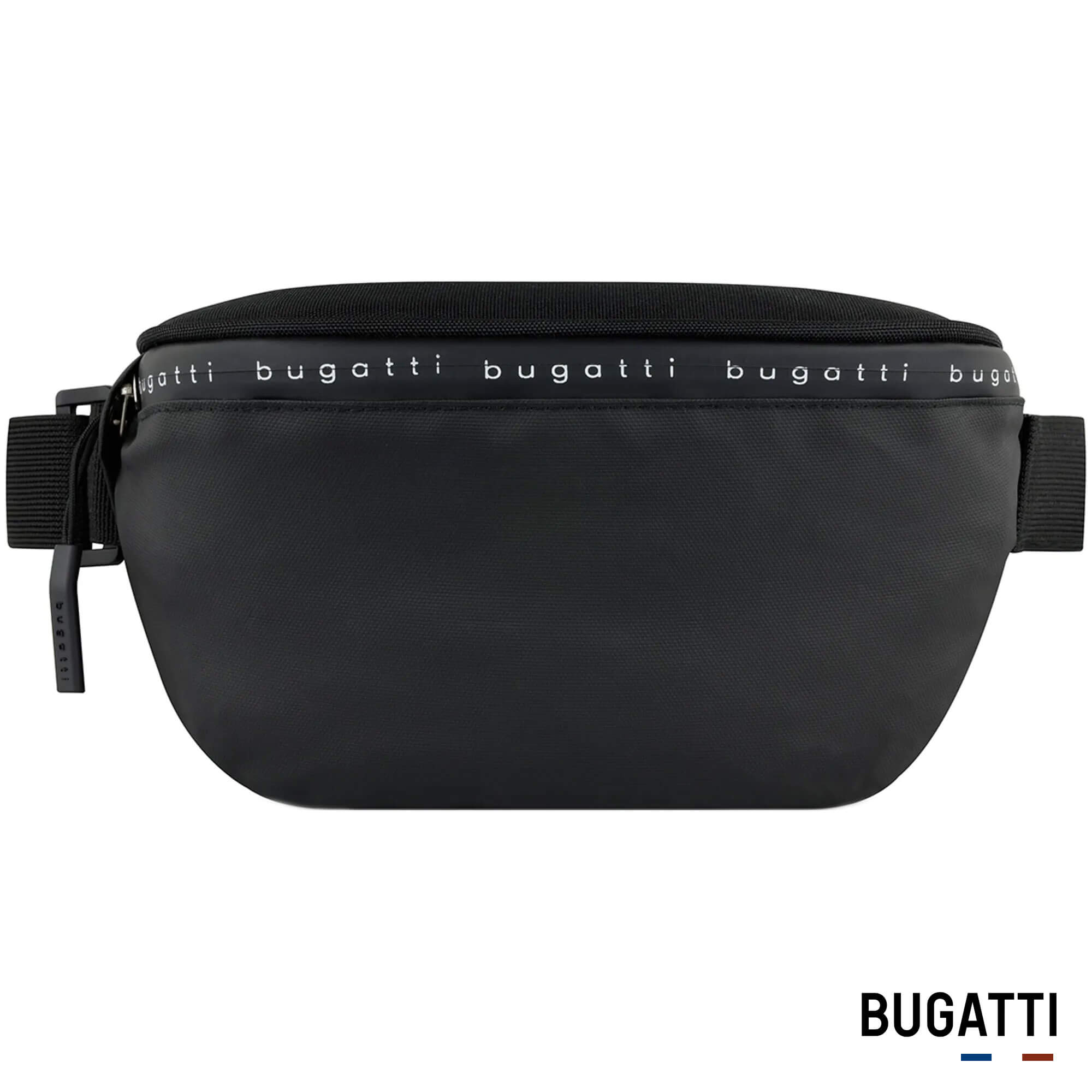 Vorderansicht der Bugatti Bauchtasche, in der Farbe Schwarz