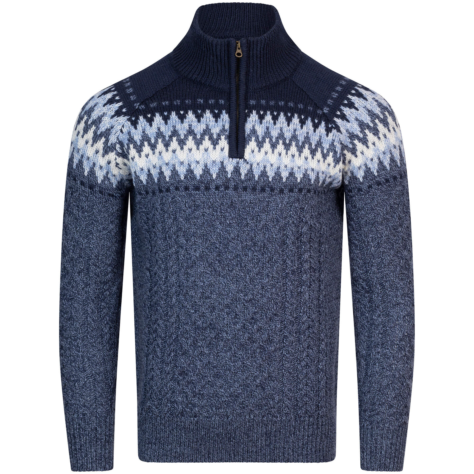 Vorderansicht des Norweger Herren Pullovers "Otto", in der Farbe Blau