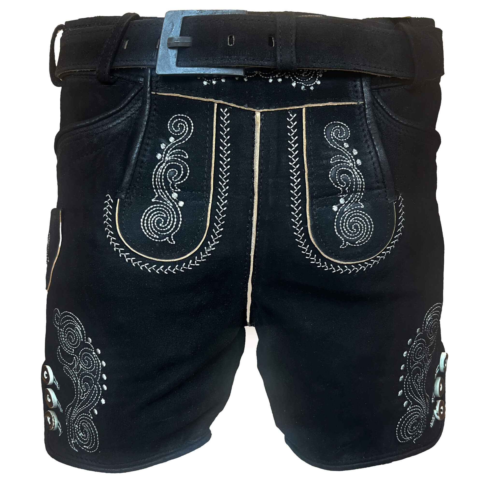 Vorderansicht der Kinder Lederhose "Egon" in der Farbe Schwarz