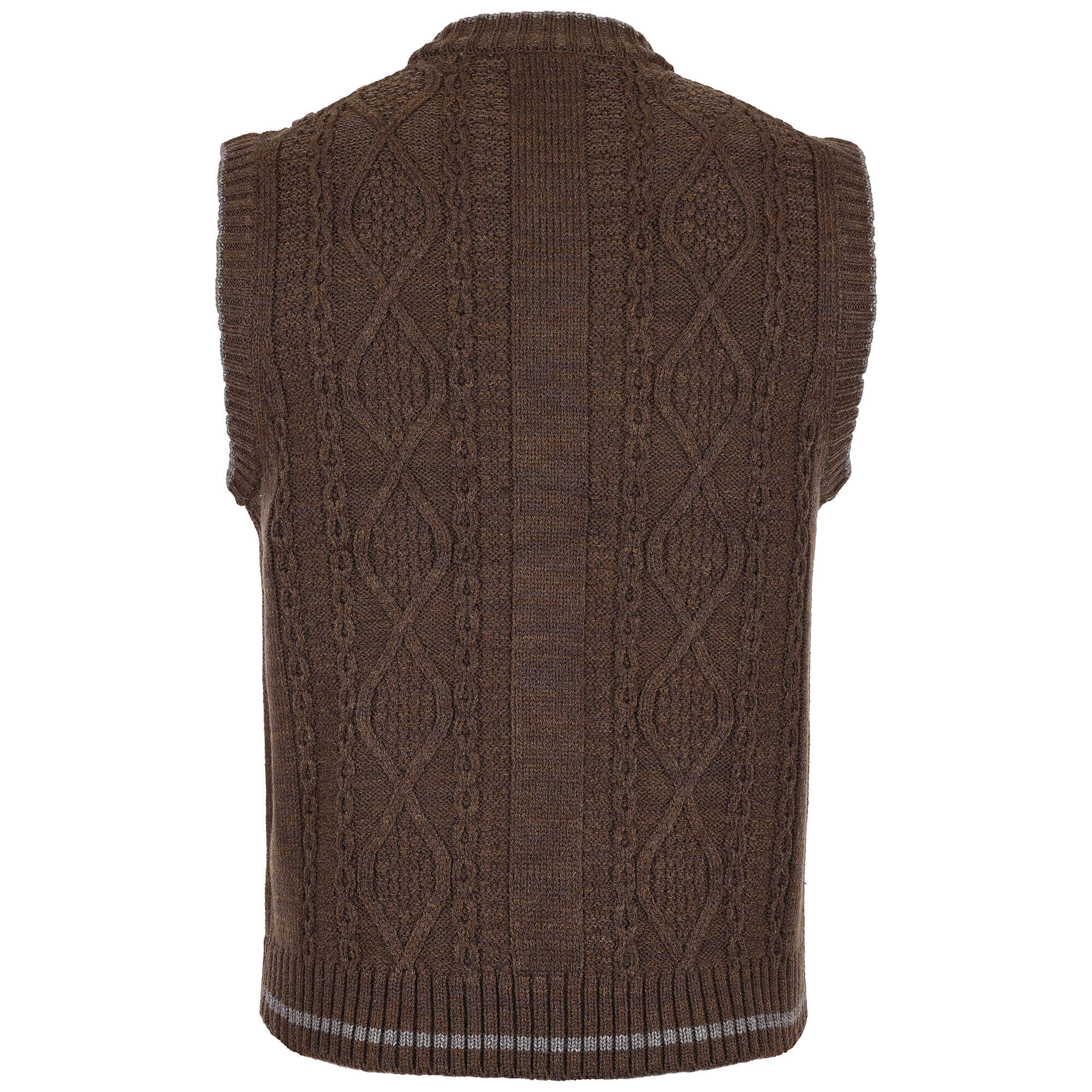 Rückansicht der Herren Strickweste "Anton", mit Reißverschluss, in der Farbe Braun