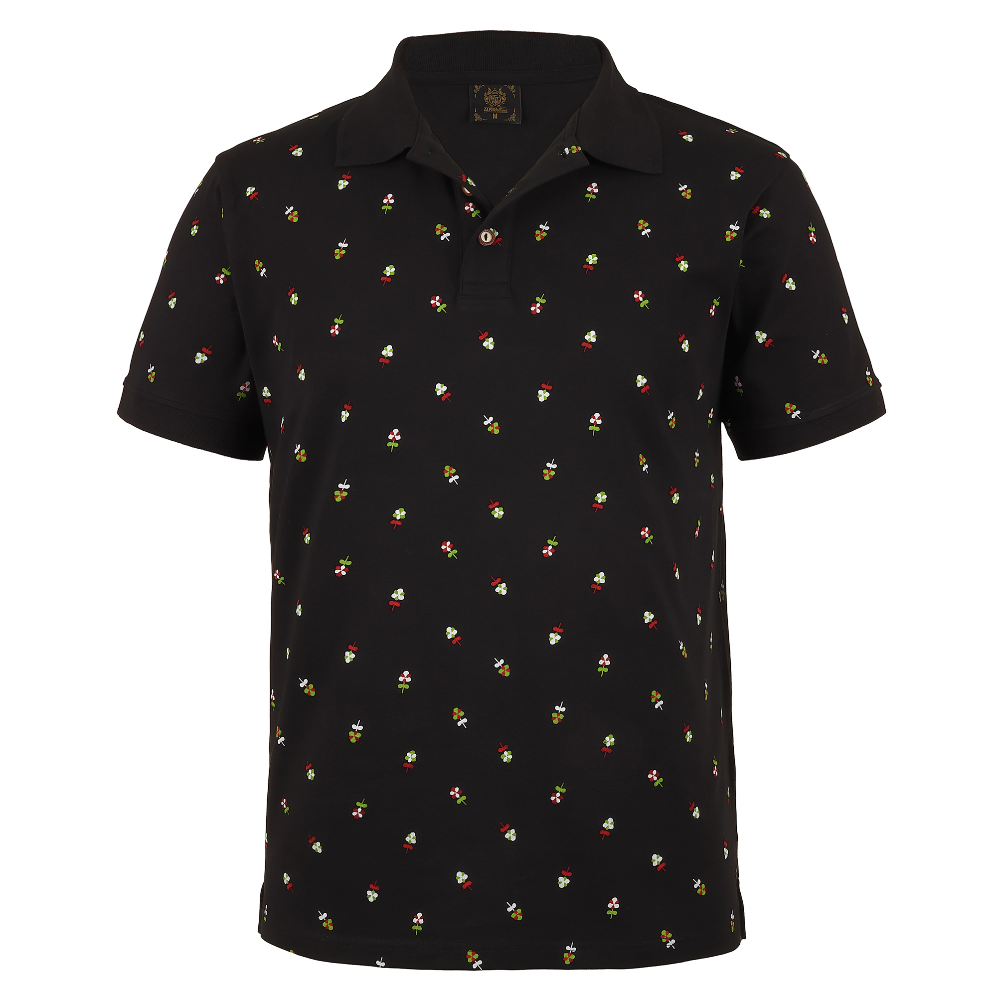 Herren Blümchen-Druck Polo "Kärnten", Schwarz