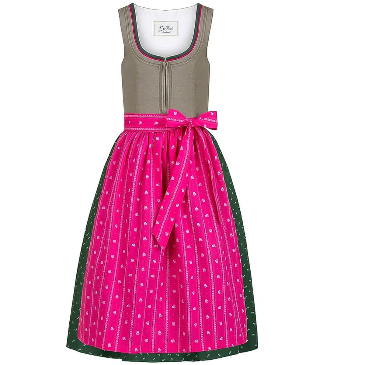 Vorderansicht des Kinder Dirndls "Irmi" in Helloliv-Pink