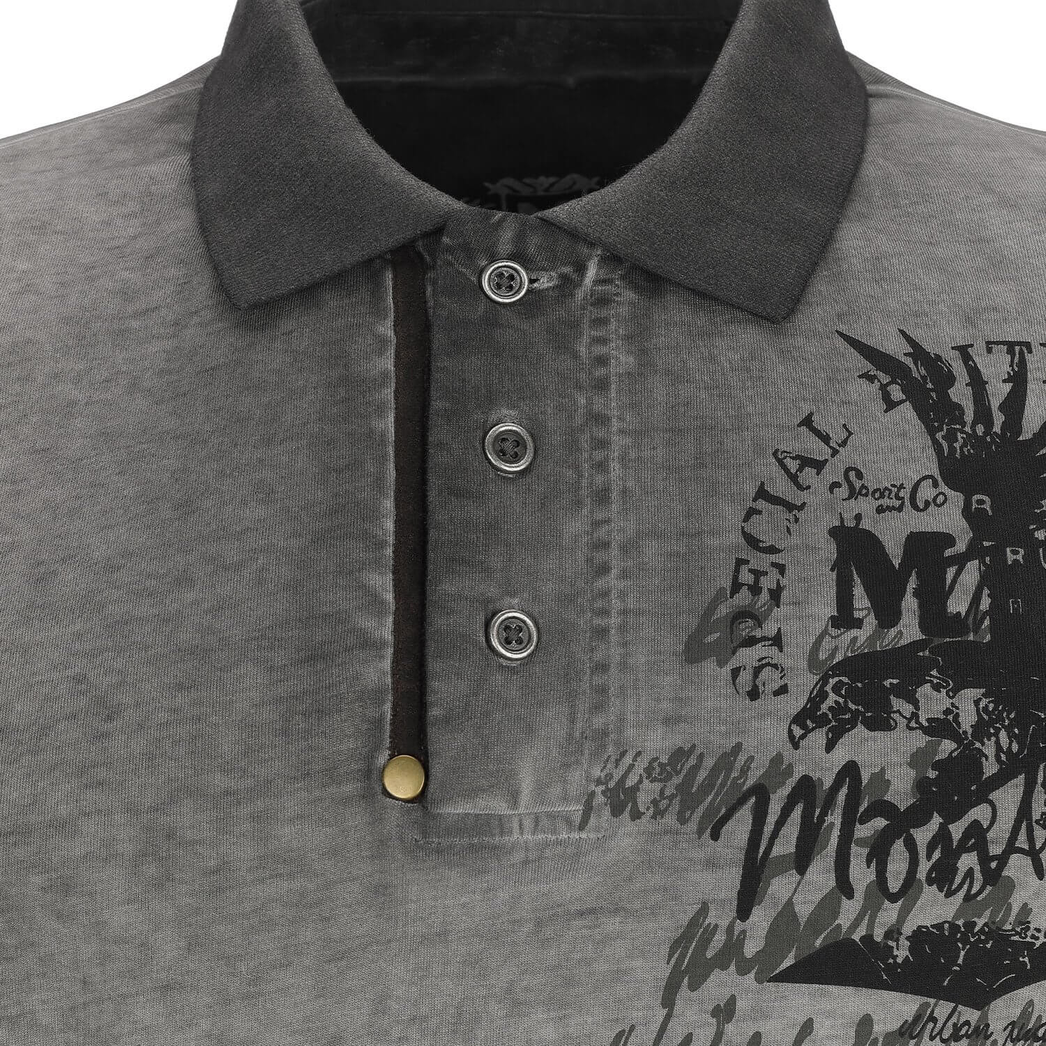 Vorderansicht des Herren Poloshirt "Apollo", in der Farbe Grau, Detail