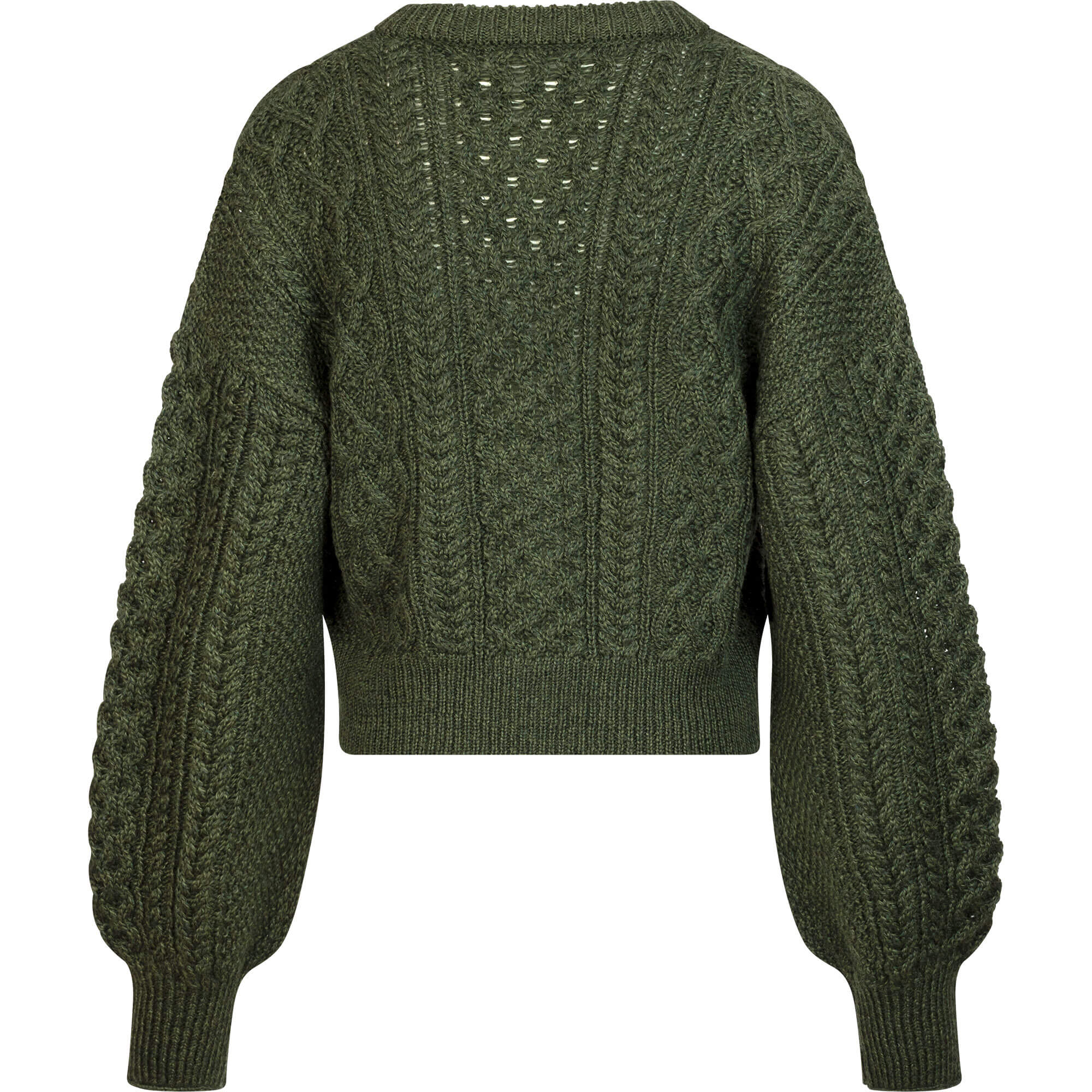 Rückansicht der Damen Strickjacke "Alma", mit langen, weiten Ärmeln, in der Farbe Grün