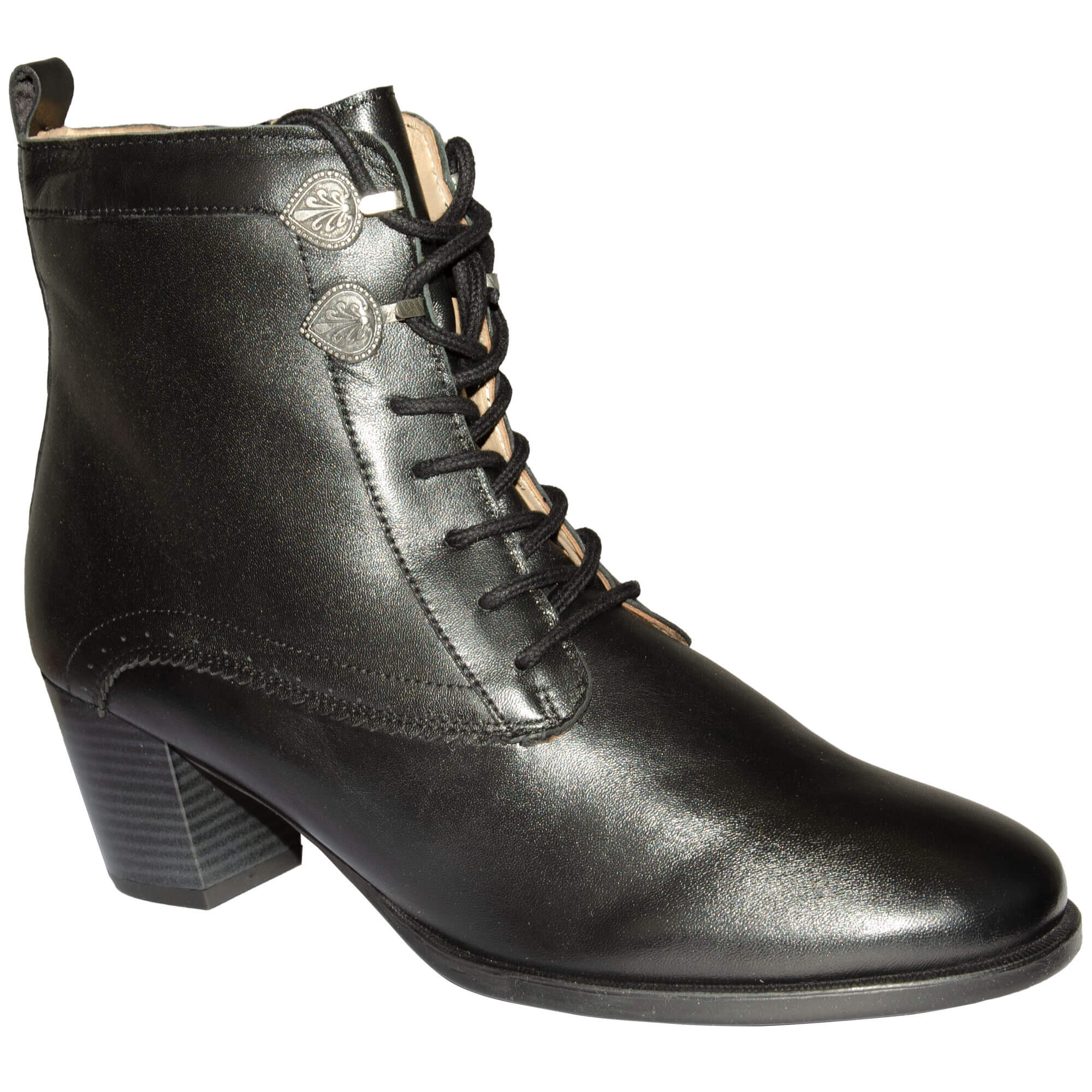 Seitenansicht des Damen Schuh "Pia", in der Farbe Schwarz, nach Rechts schauend