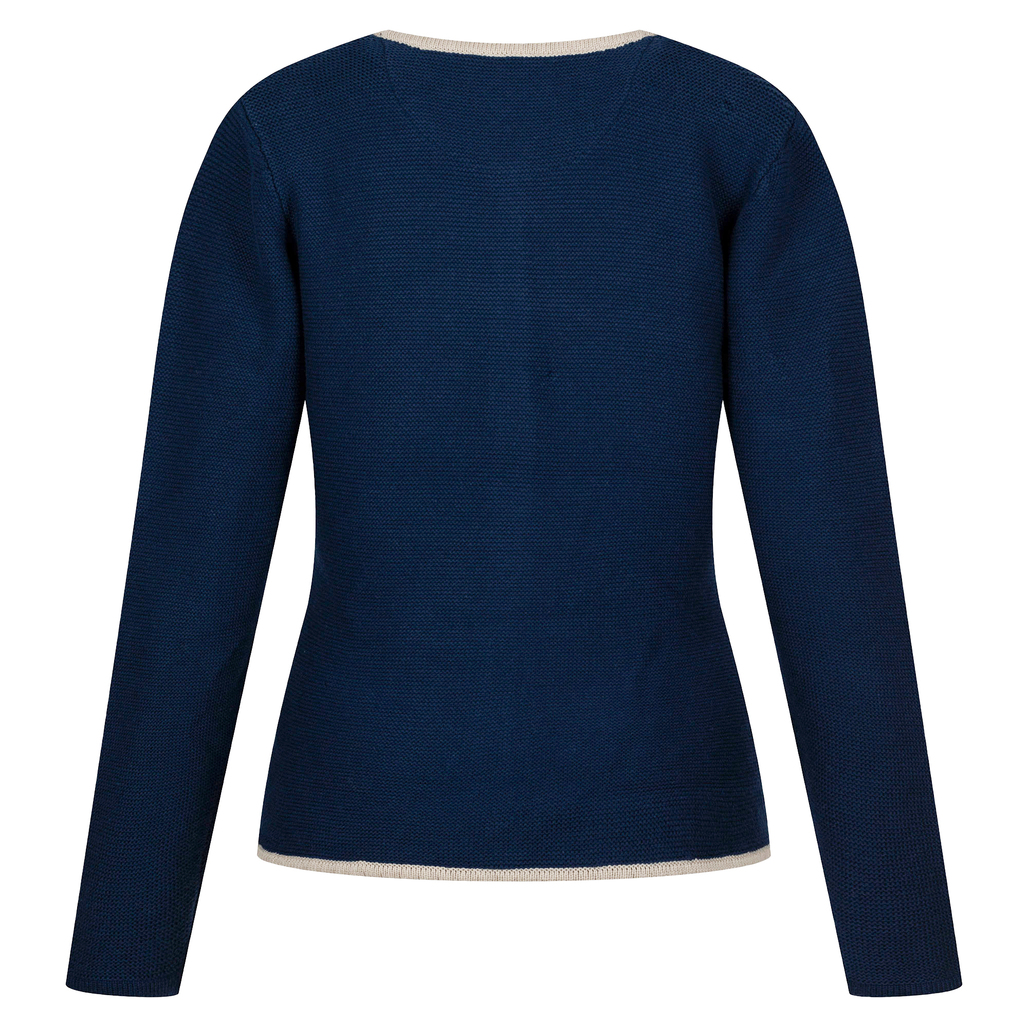 Hinteransicht der Damen Strickjacke "Hirsch" in der Farbe Navy