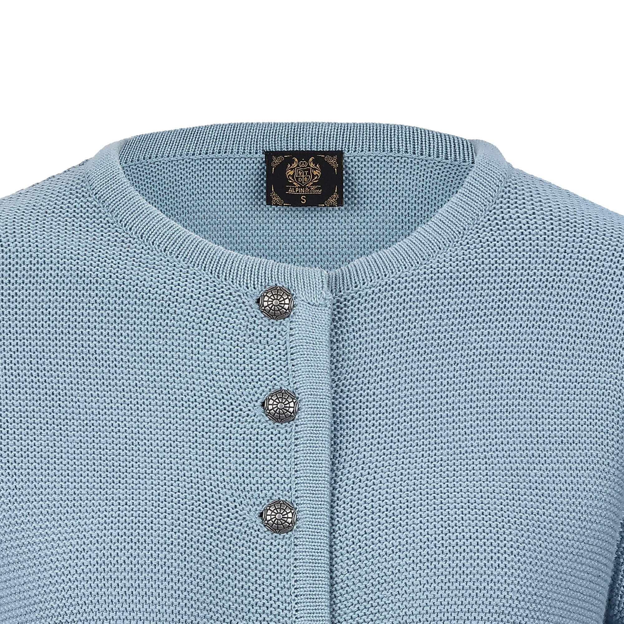 Detailansicht der Damen Strickjacke "Achensee", in der Farbe Hellblau