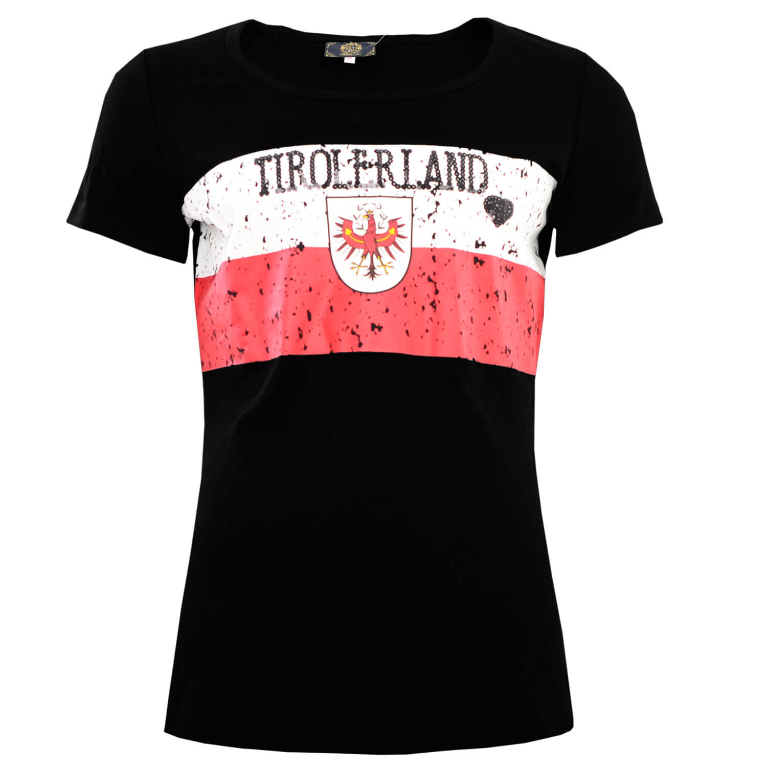 Vorderansicht des Damen T-Shirts "Tirolerland", in der Farbe Schwarz