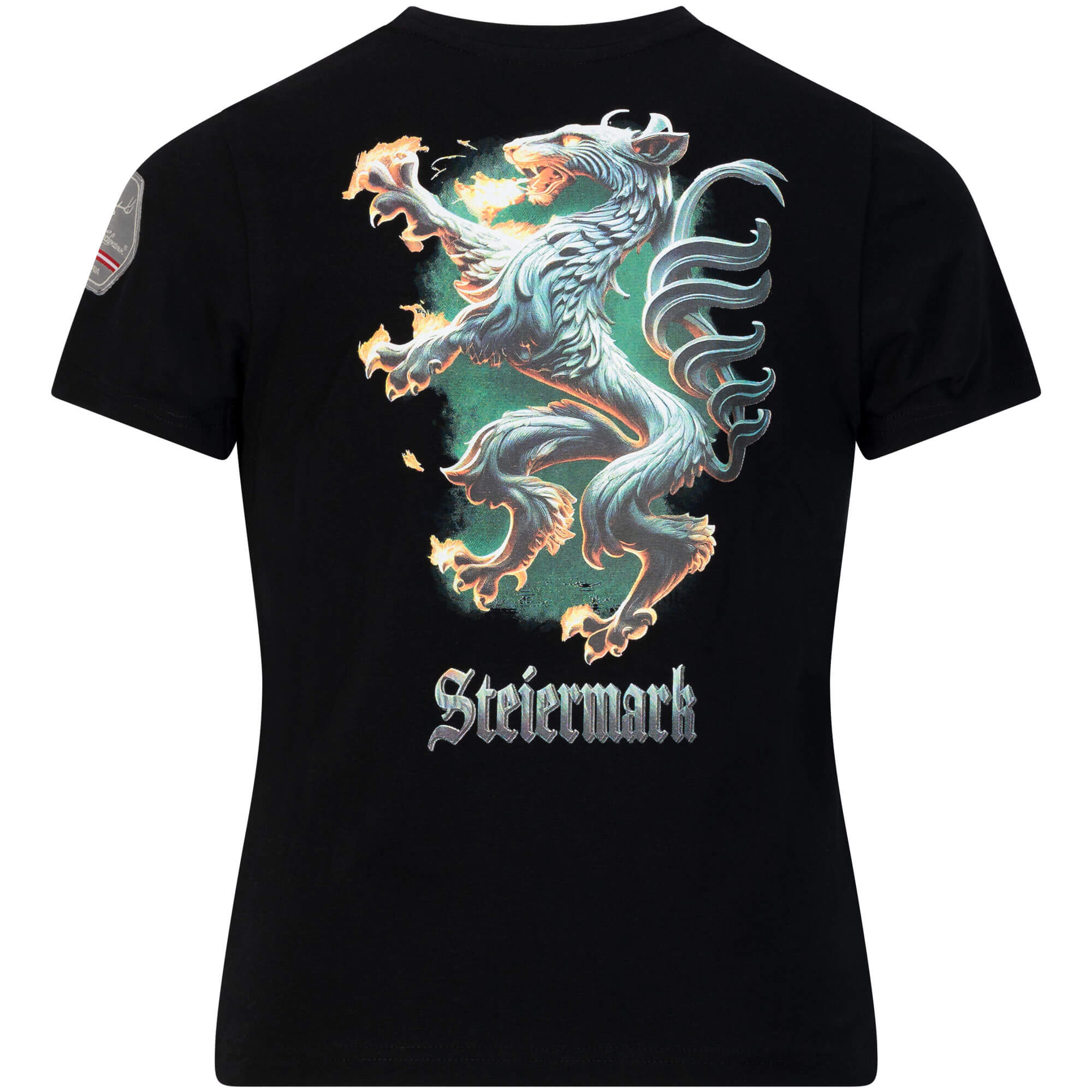 Rückansicht des Kinder T-Shirt "Steiermark", in der Farbe Schwarz, mit großem Aufdruck und Steiermark Schriftzug