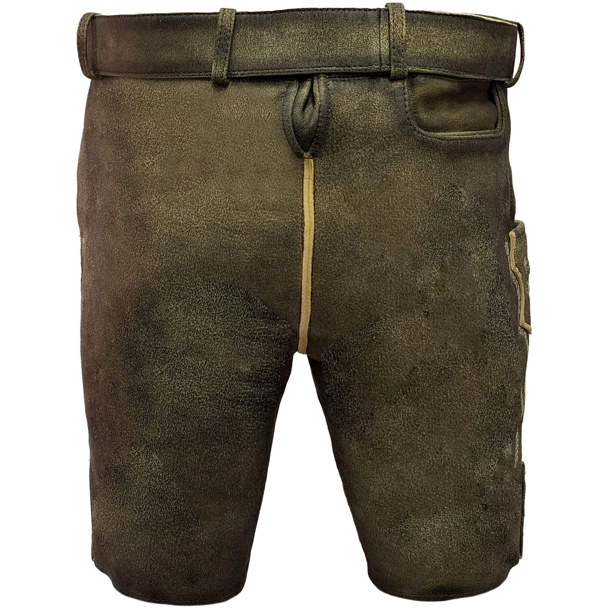 Rückansicht der Herren Lederhose "Mark", in der Farbe Oliv Braun