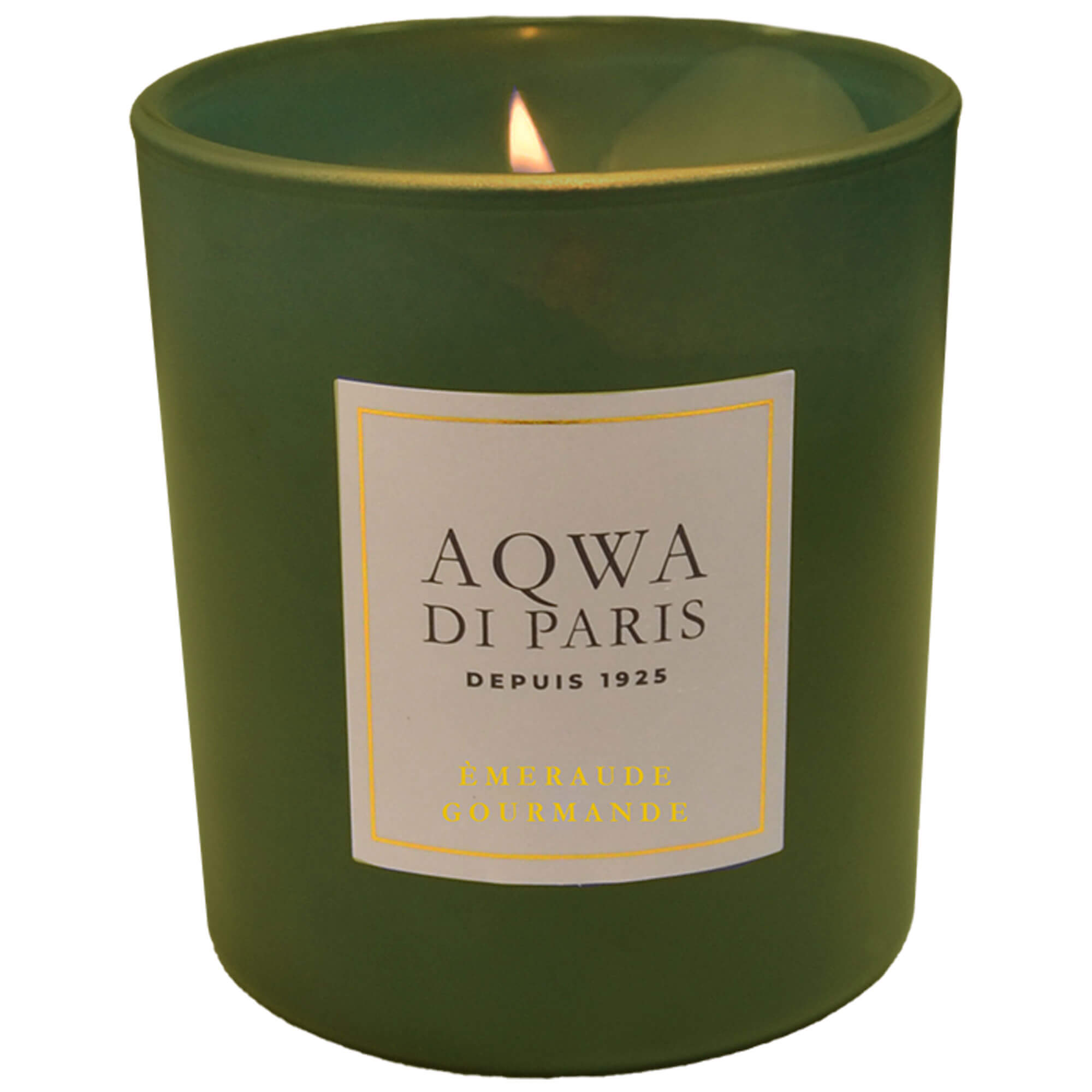 Vorderansicht der Duftkerze "Aqwa di Paris" in der Farbe Grün