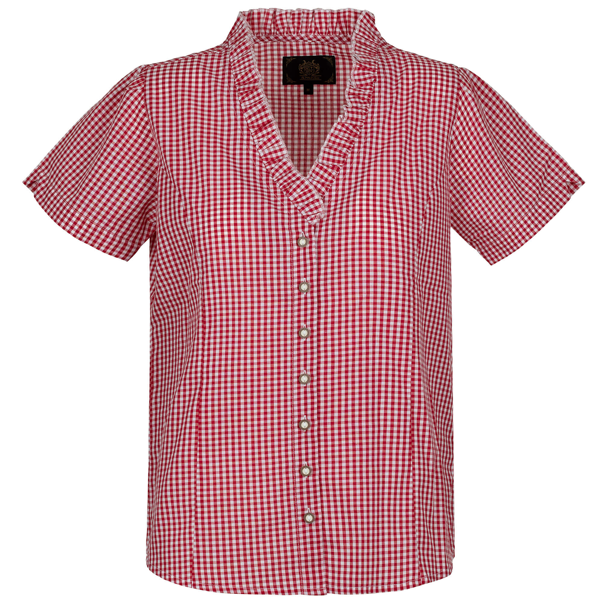 Vorderansicht der Damen Bluse "Chiemgau", in der Farbe Rot