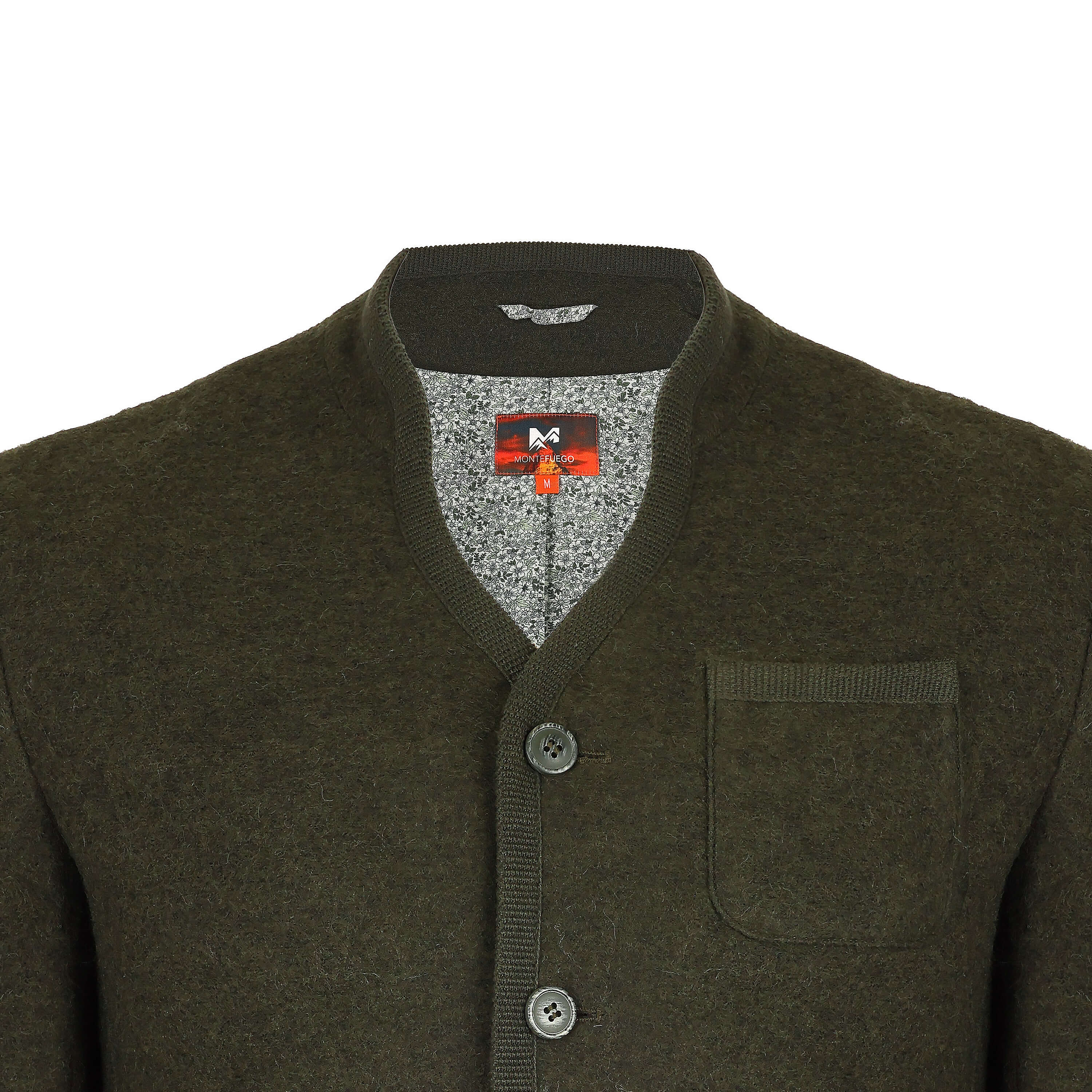 Herren Merinojacke "Richard" mit Knöpfen in der Farbe "Grün" Detailansicht