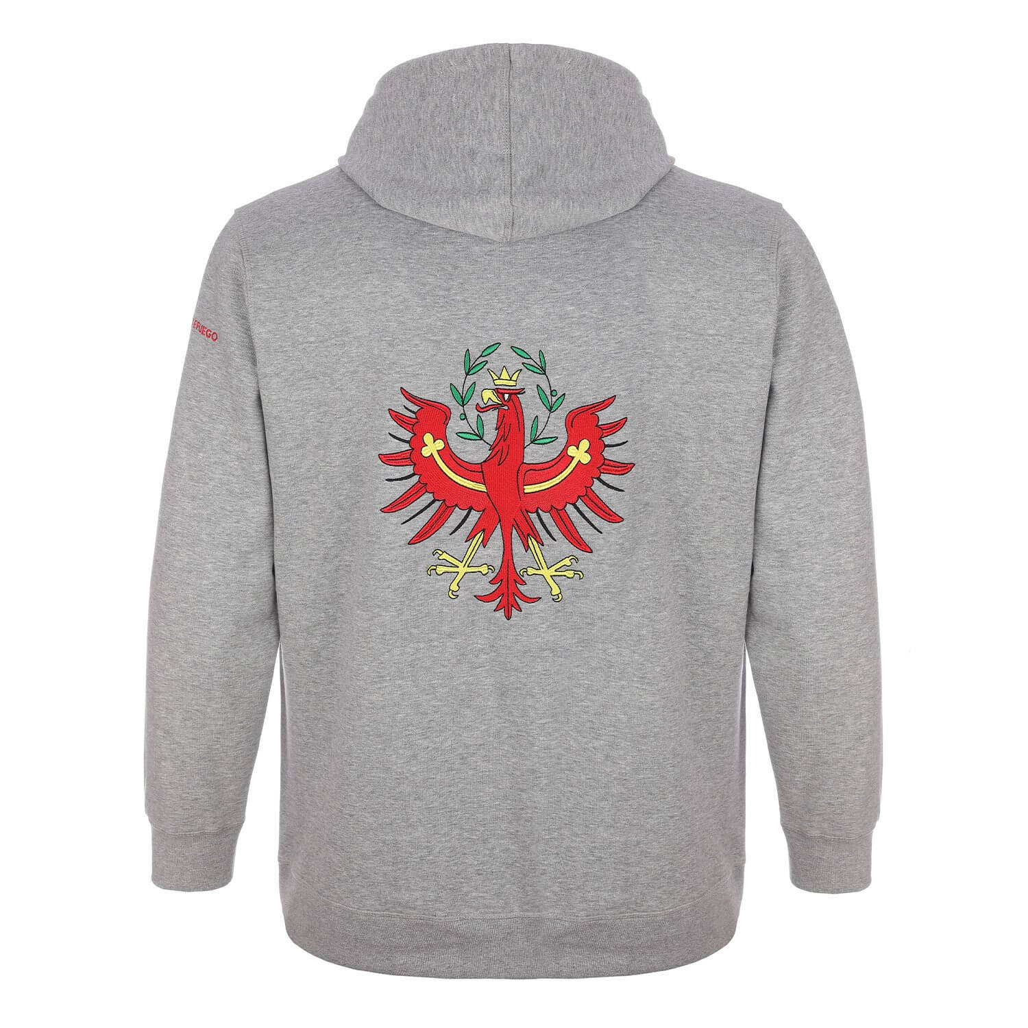 Hinteransicht des Herren Hoodies "Tirol", in der Farbe Grau