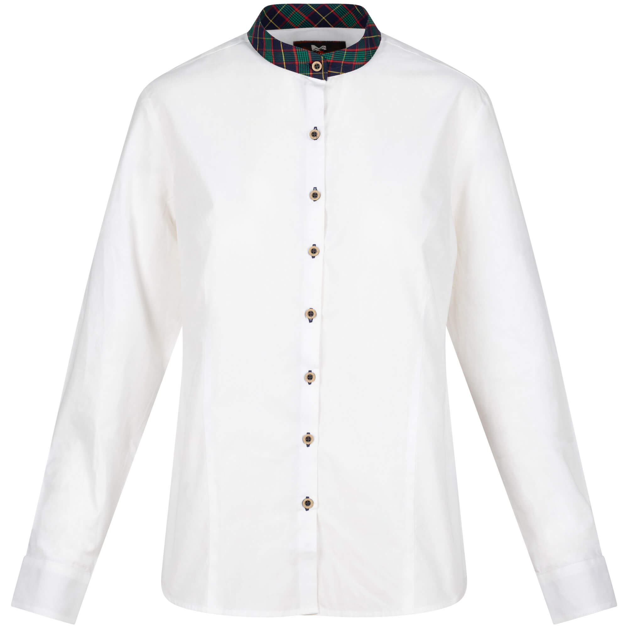 Damen Bluse "Kärnten", Niedriger Stehkragen, Karo, Weiß