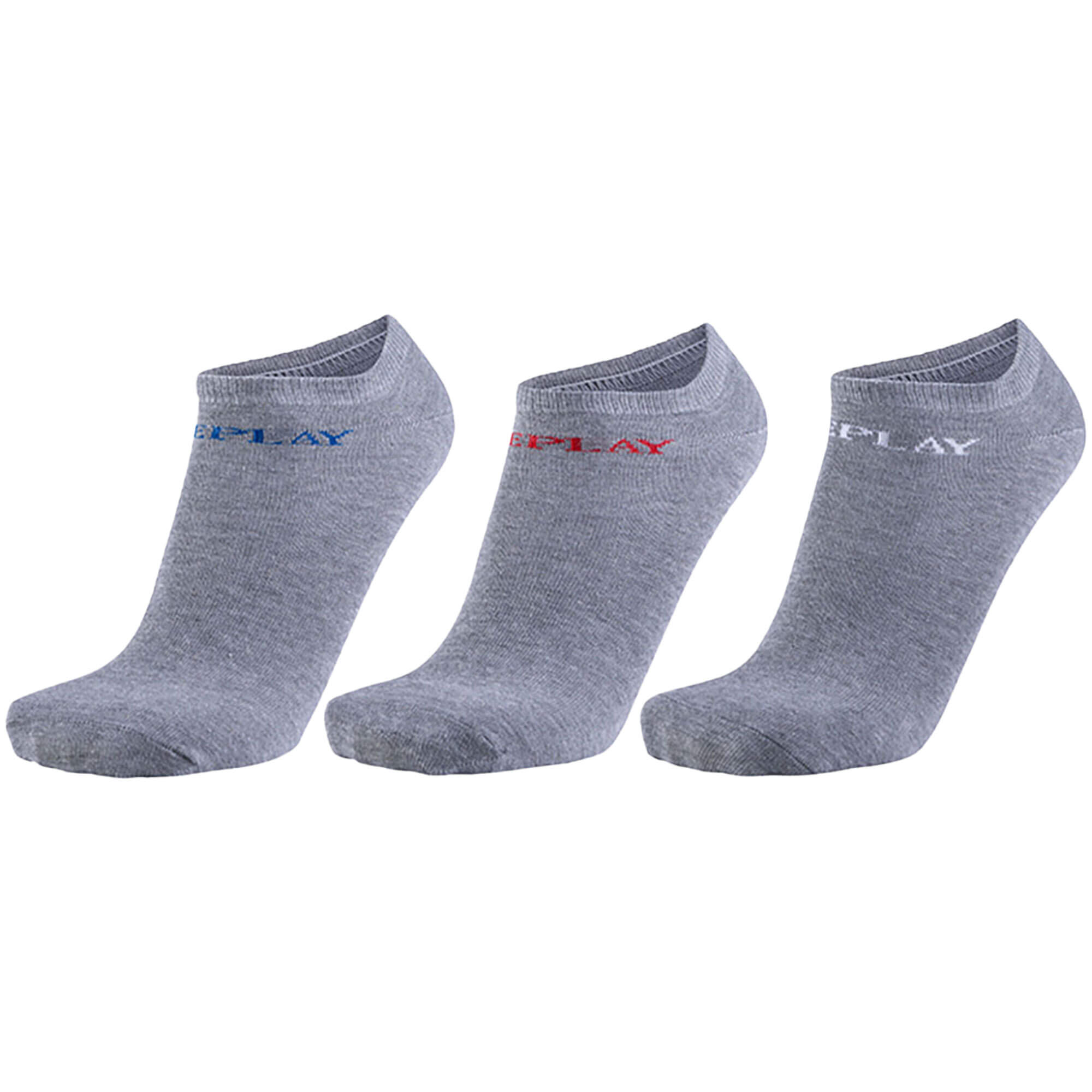 Herren Sneakersocken REPLAY 3er-Pack, Farbe Grau mit farbigem Logo
