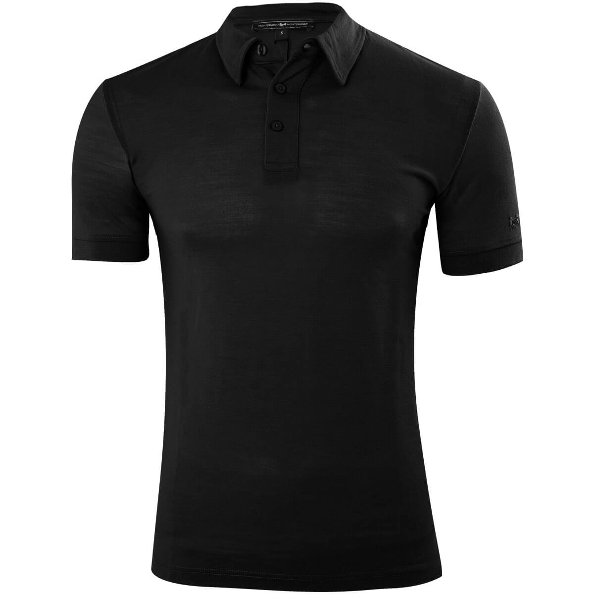 Vorderansicht des Herren Merino Poloshirt "Falko", in der Farbe Schwarz