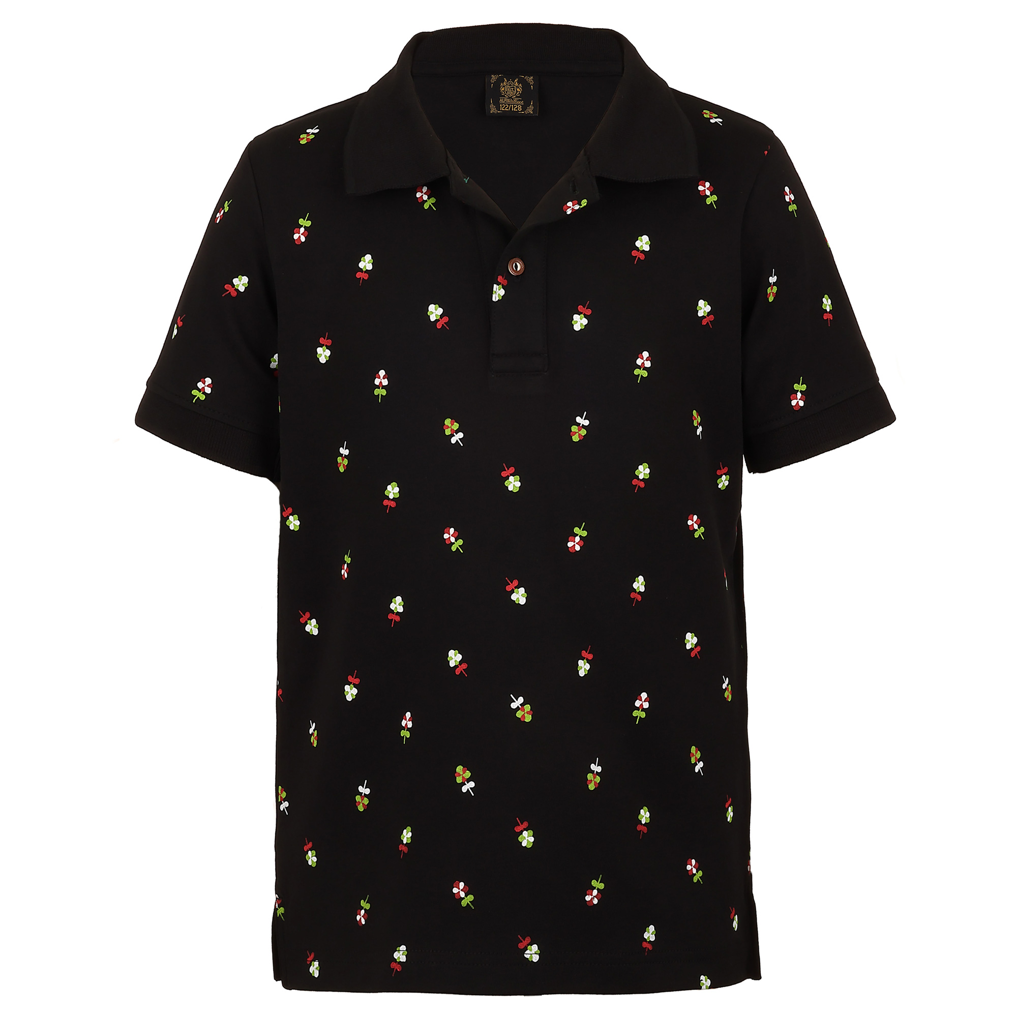 Kinder Blümchen-Druck Polo "Kärnten", Schwarz