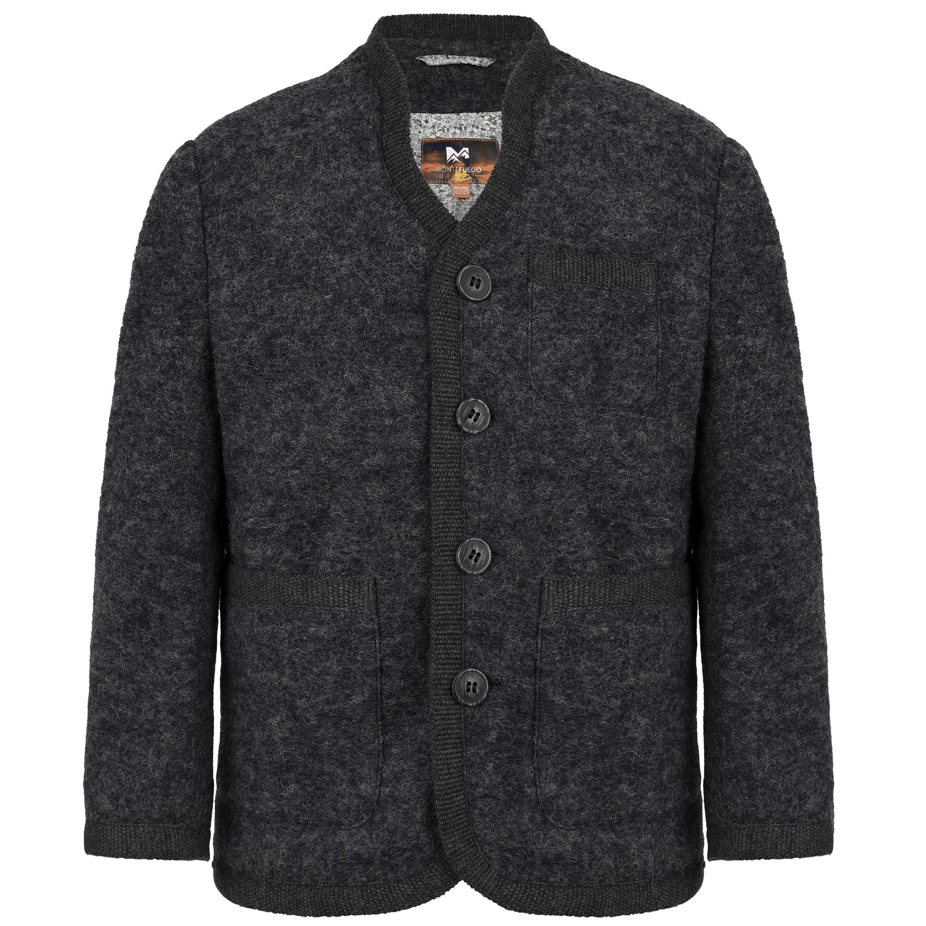 Vorderansicht der Kinder Merinojacke "Richard" mit Knöpfen in der Farbe "Anthra"