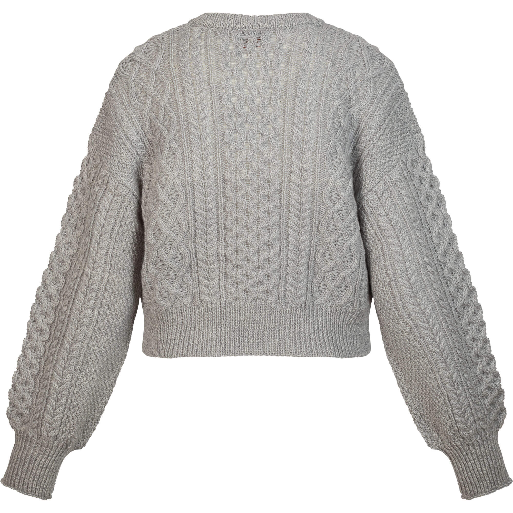 Rückansicht der Damen Strickjacke "Alma", mit langen, weiten Ärmeln, in der Farbe Hellgrau