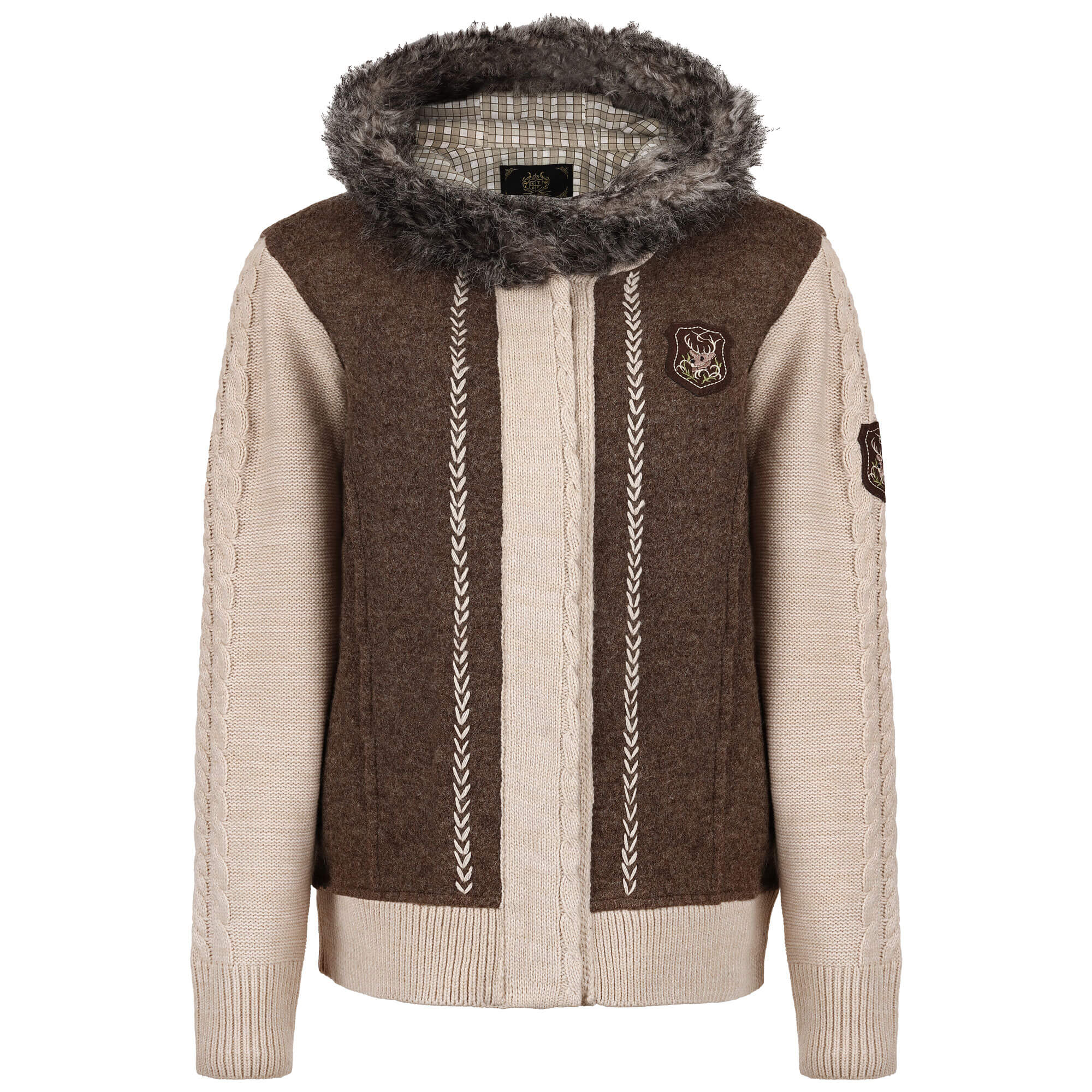 Vorderansicht der Damen Strickjacke "Lucie", in der Farbe Braun-Beige