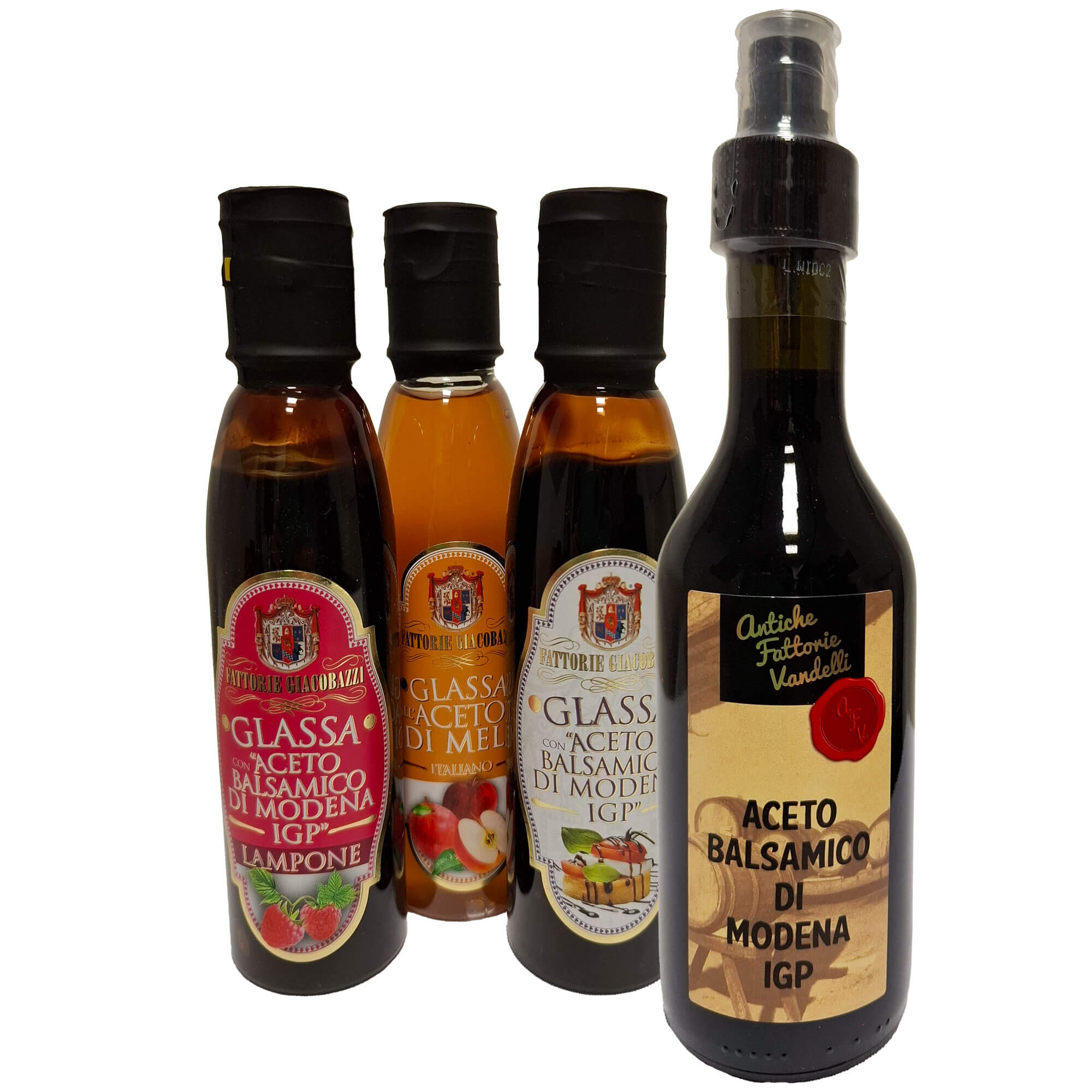 Vorderansicht des Balsamico Essig 4er-Set