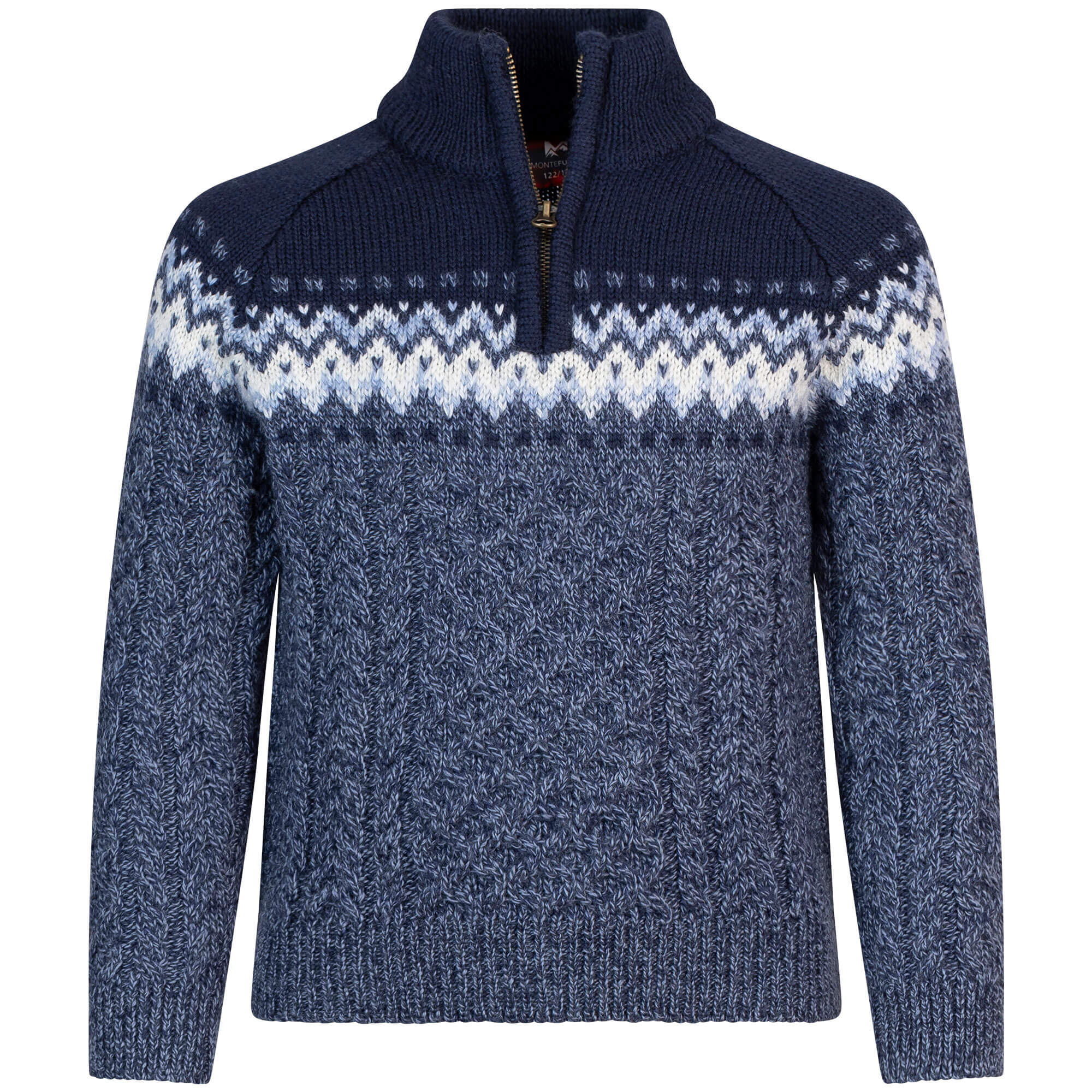 Vorderansicht des Norweger Kinder Pullovers "Otto", in der Farbe Blau