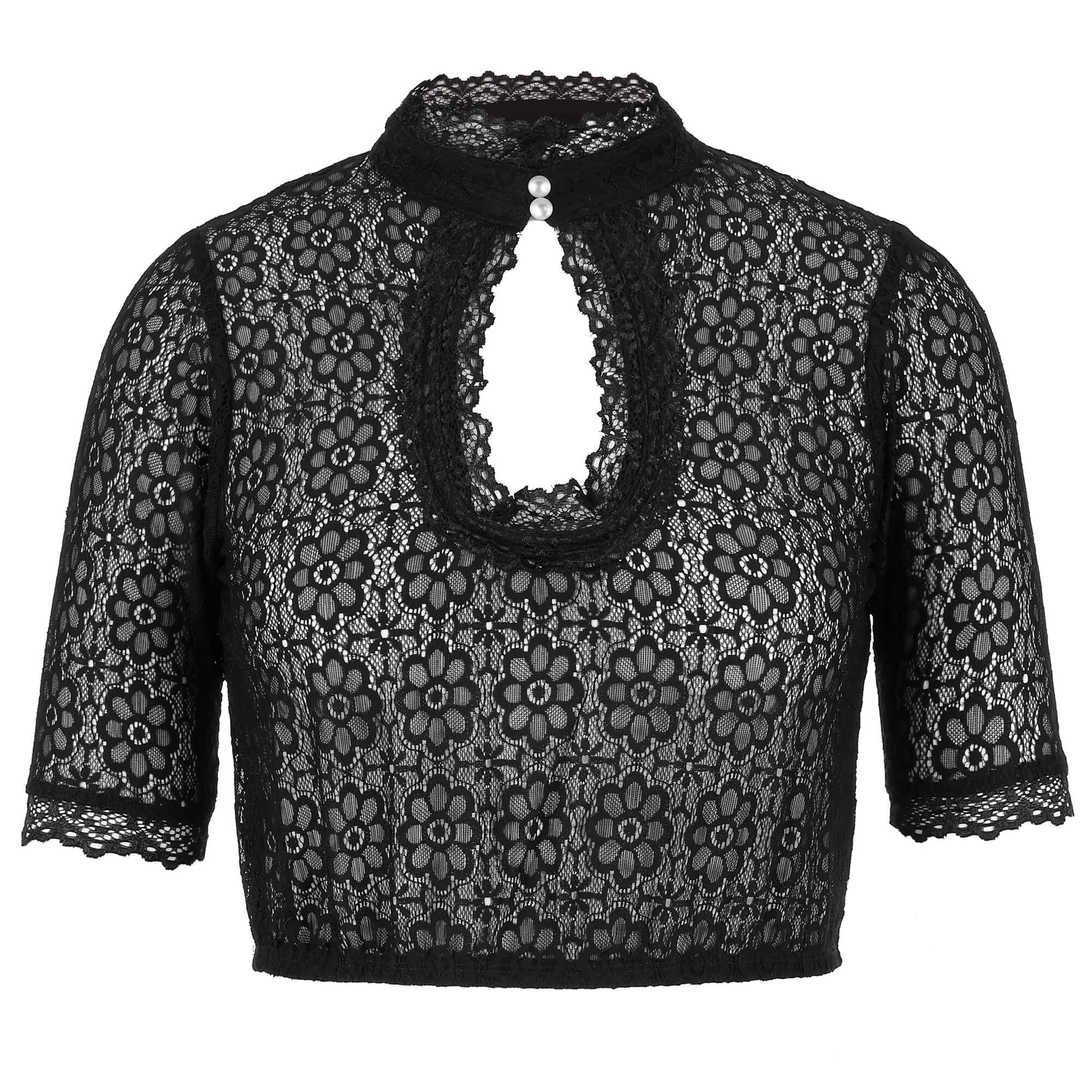 Damen Dirndlbluse "Klara" mit Spitze, Schwarz