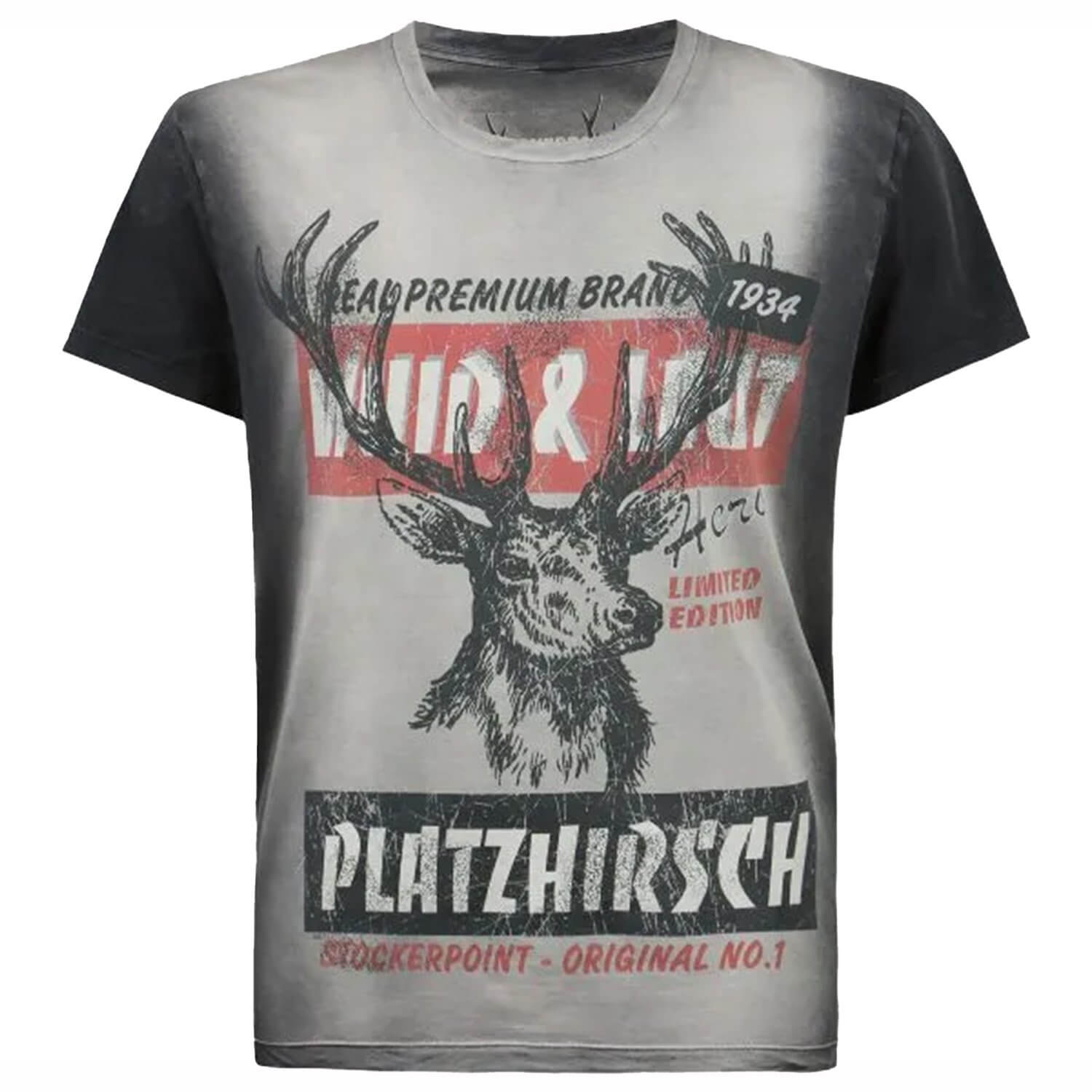 Vorderansicht des Herren T-Shirts "Platzhirsch", in der Farbe Schwarz