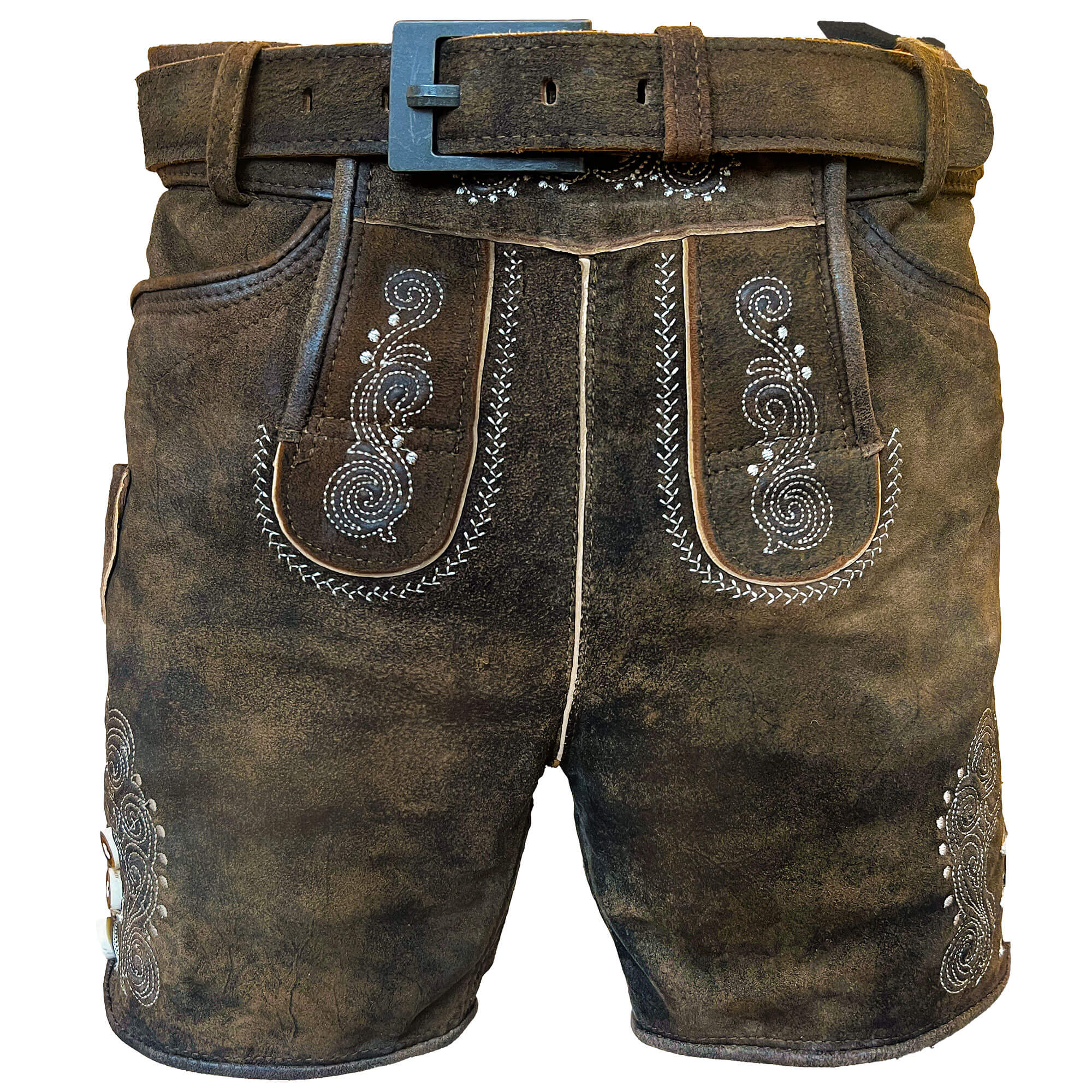 Vorderansicht der Kinder Lederhose "Egon" in der Farbe Braun