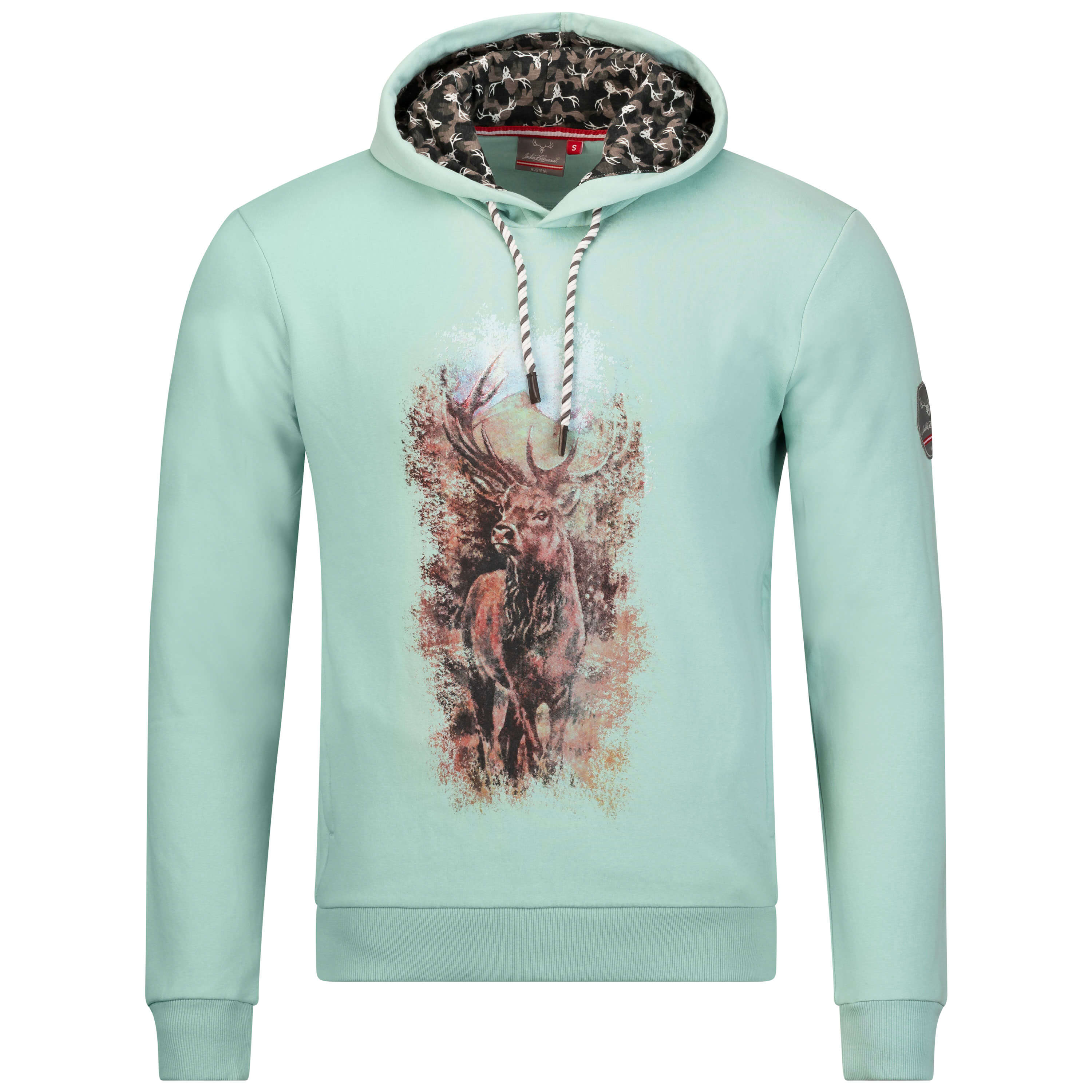 Vorderansicht des Unisex Hoodie "Österreich", in der Farbe Mint