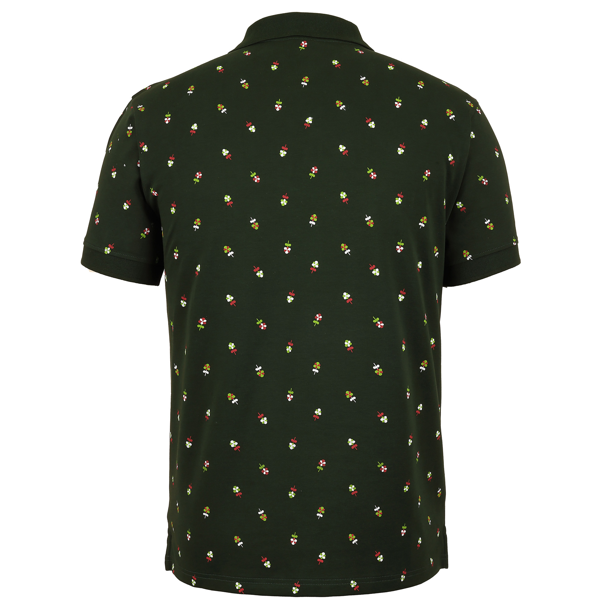 Hinteransicht des Herren Blümchen-Druck Polo "Kärnten" in der Farbe Grün